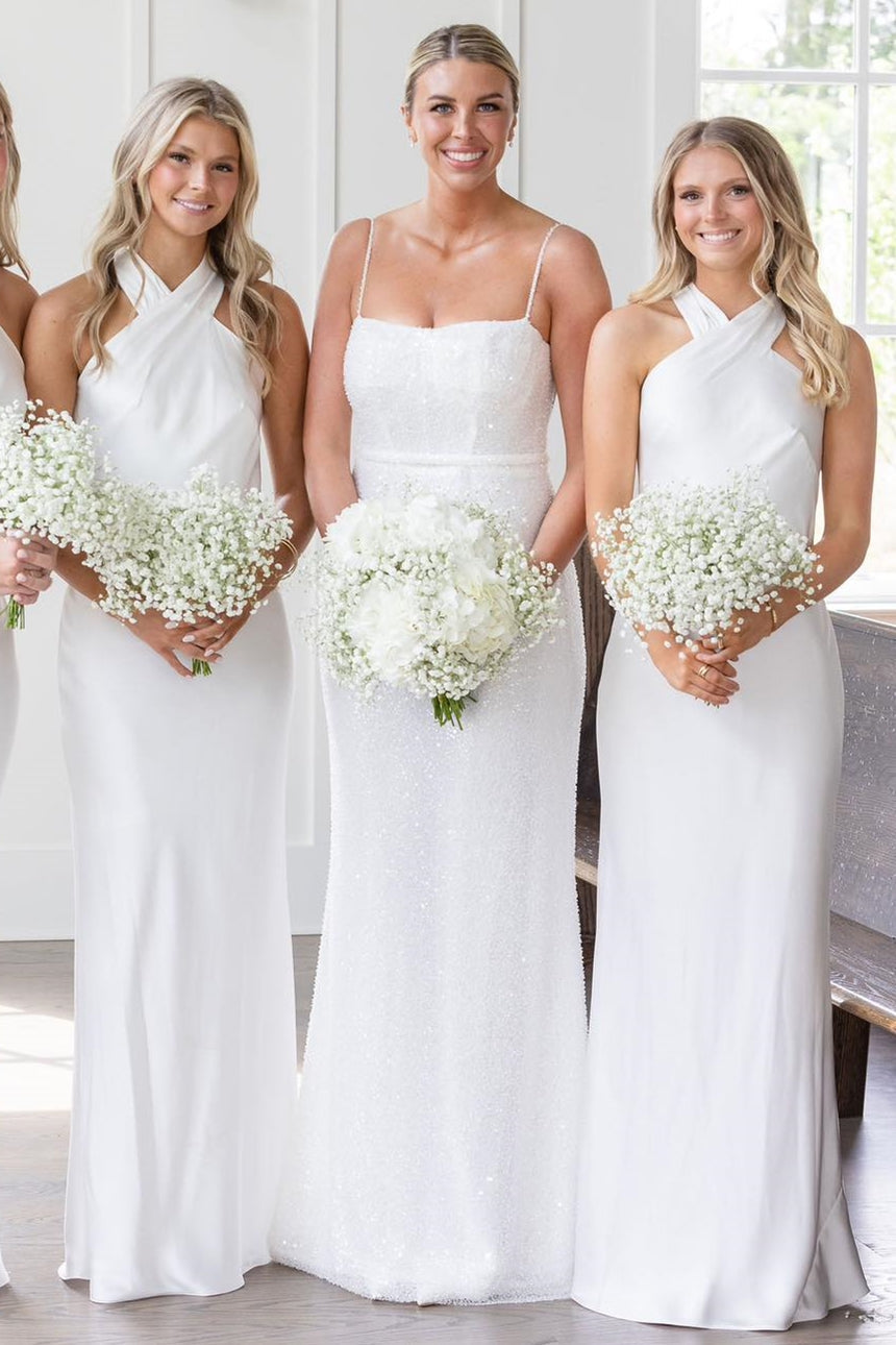 Elegant Halter Cutout Back Long Bridesmaid Dress for Weddings