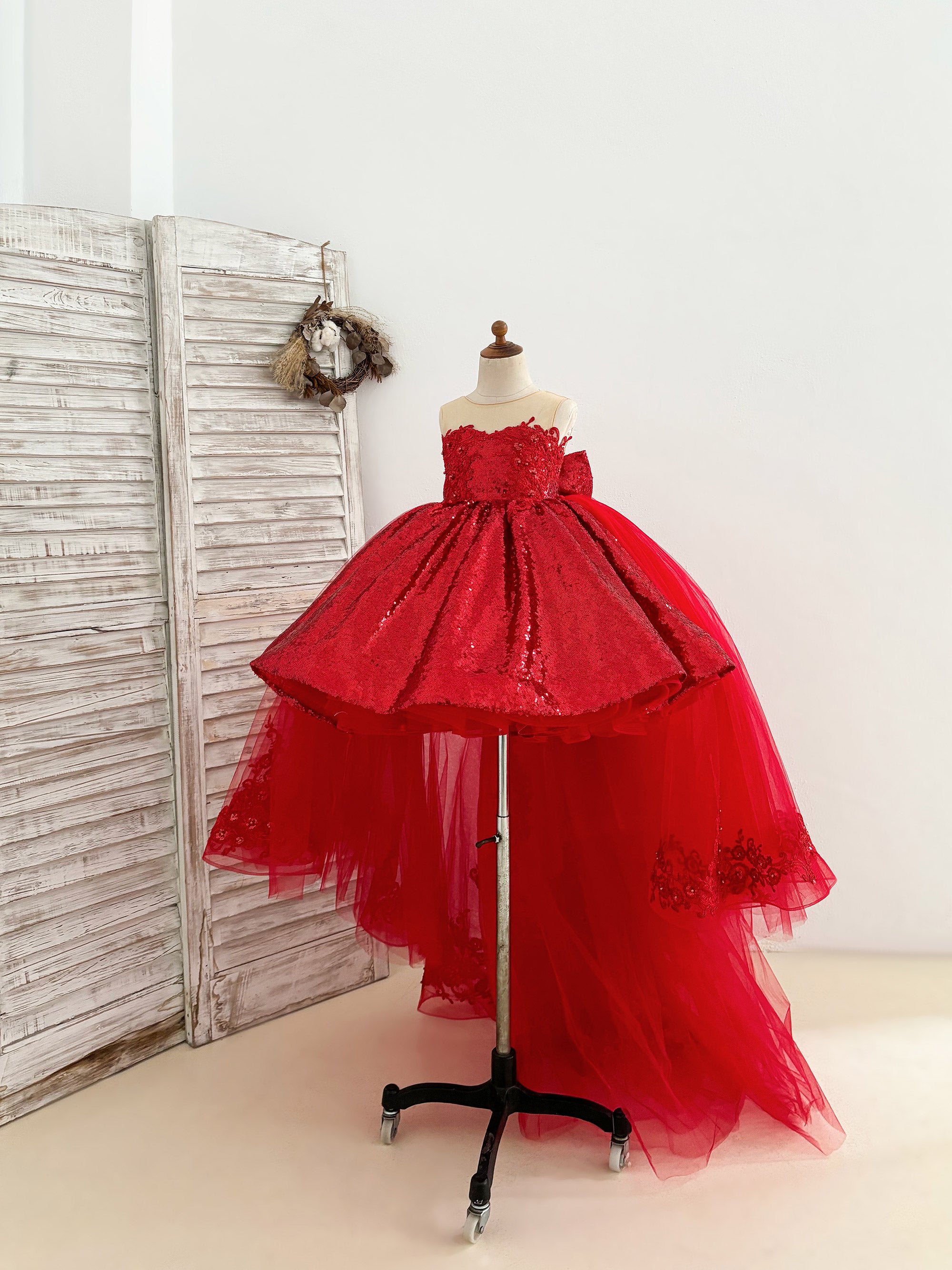 Ball Gown Red Sequin Lace Tulle Hi-Low Wedding Flower Girl Dress 6T Ball Gown Red Sequin Lace Tulle Hi-Low Wedding Flower Girl Dress 6T