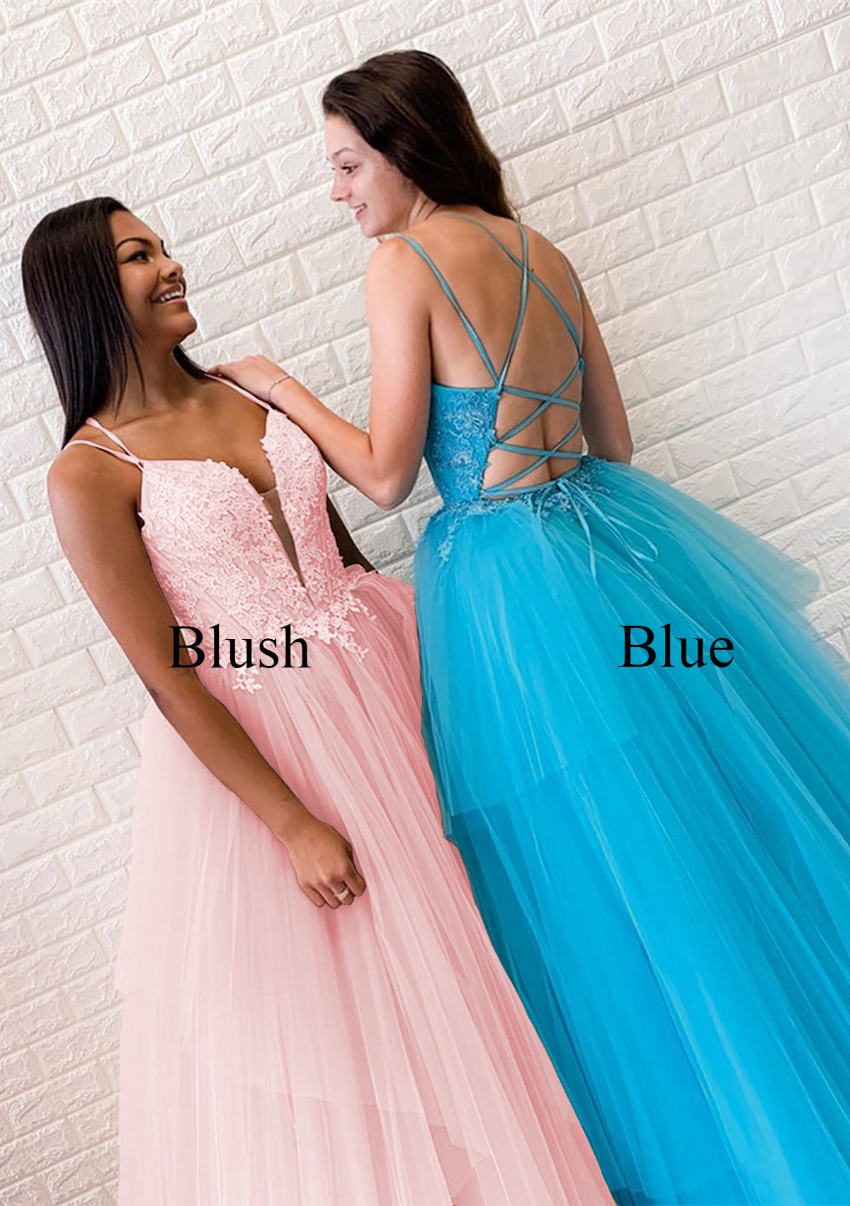 Princess Prom Dress Corset Ball Gown Plunging Crisscross Floor Length Tulle, Lace