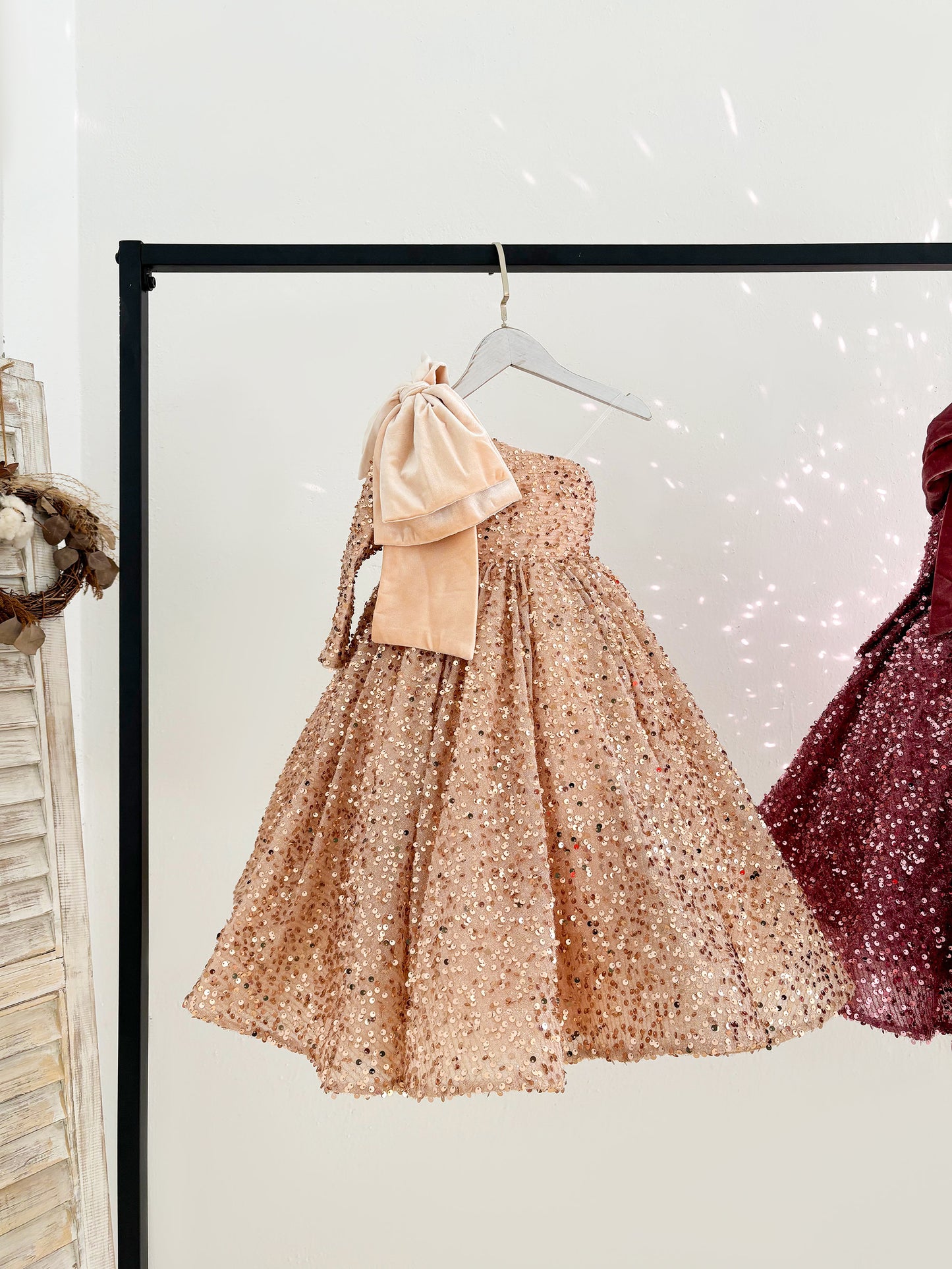 One Shoulder Burgundy Sequin Knee Length Kids Party Wedding Flower Girl Dress