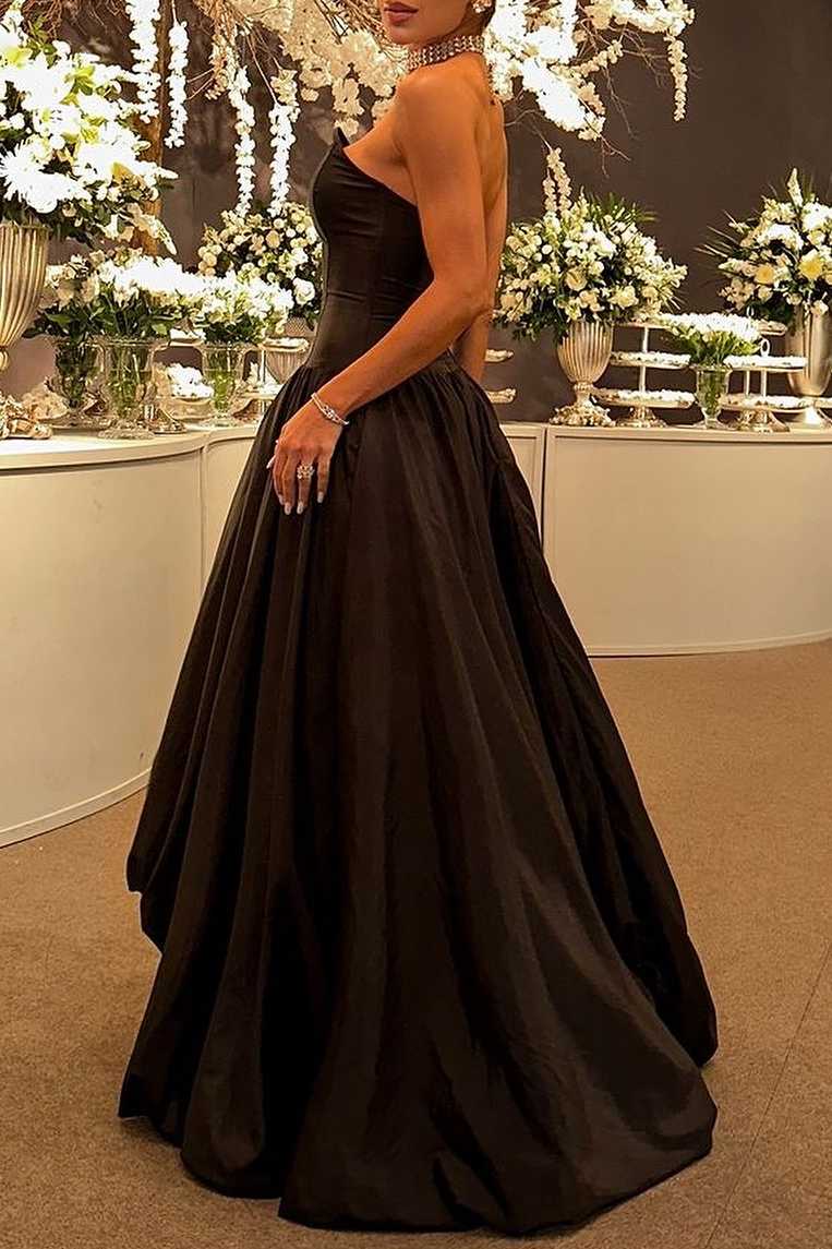 Strapless A-Line Empire-Waist Sleeveless Pleated Long Formal Prom Dress