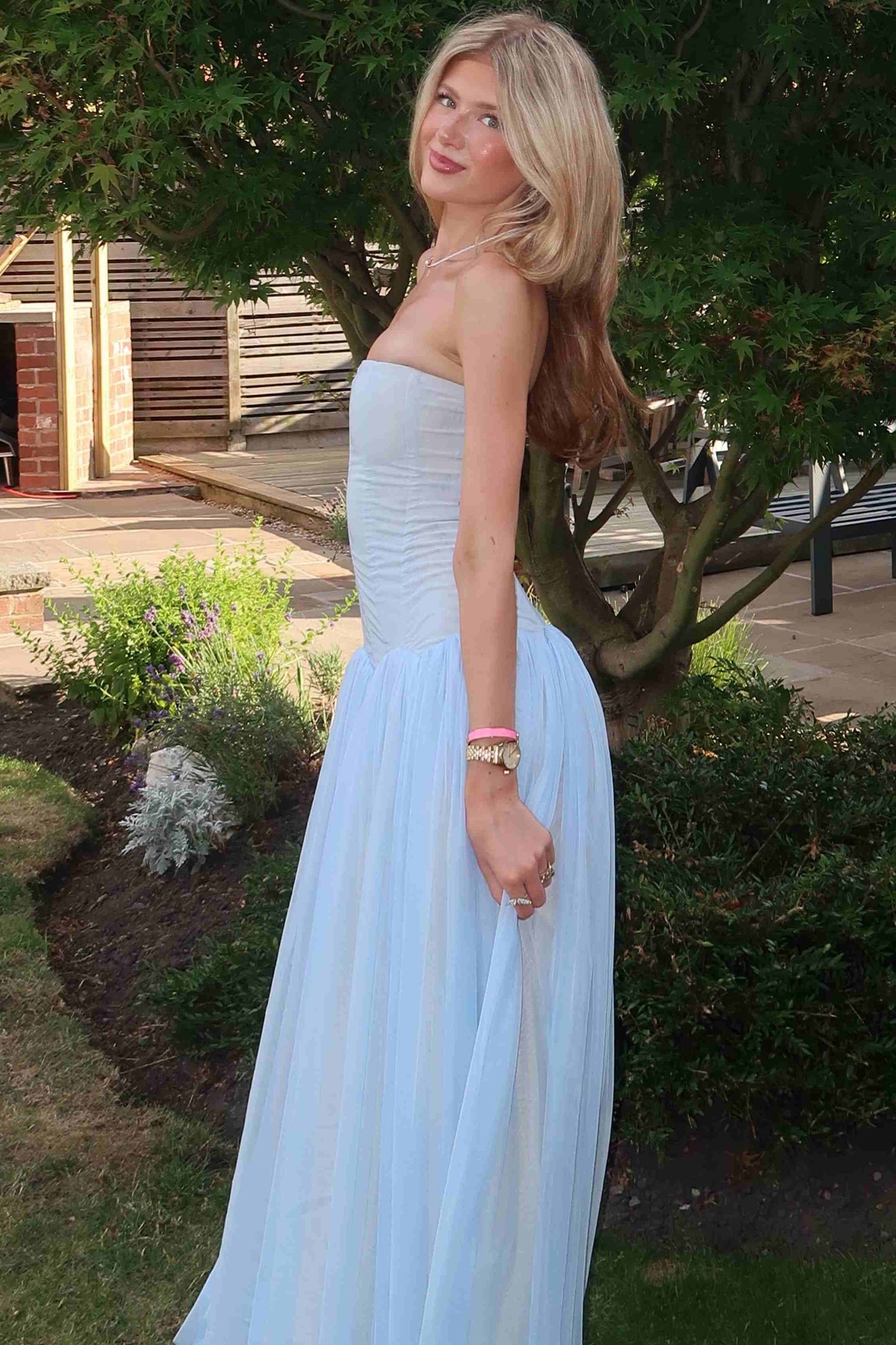 A-Line Strapless Empire-Waist Chiffon Long Prom Dress