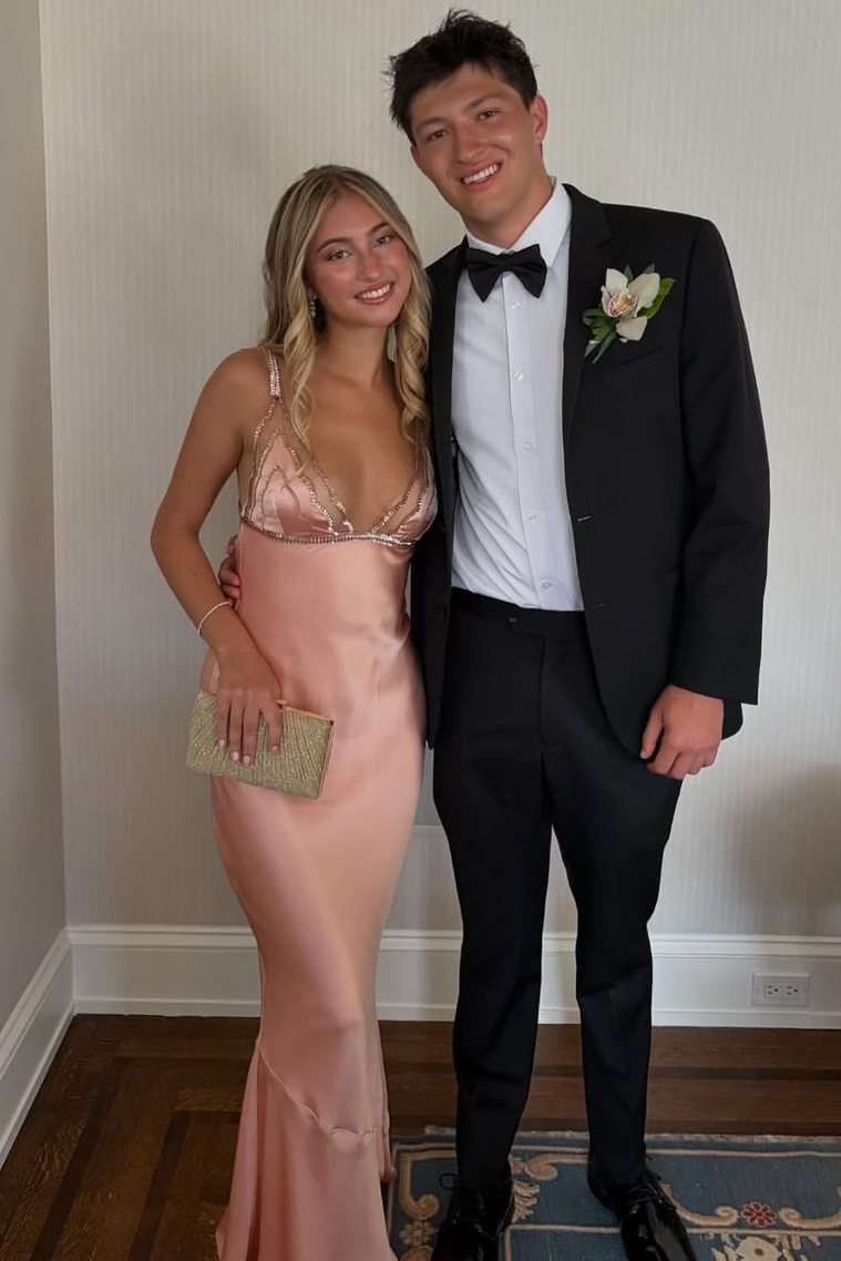 Deep V-Neck Sleeveless Satin Long Formal Prom Dress