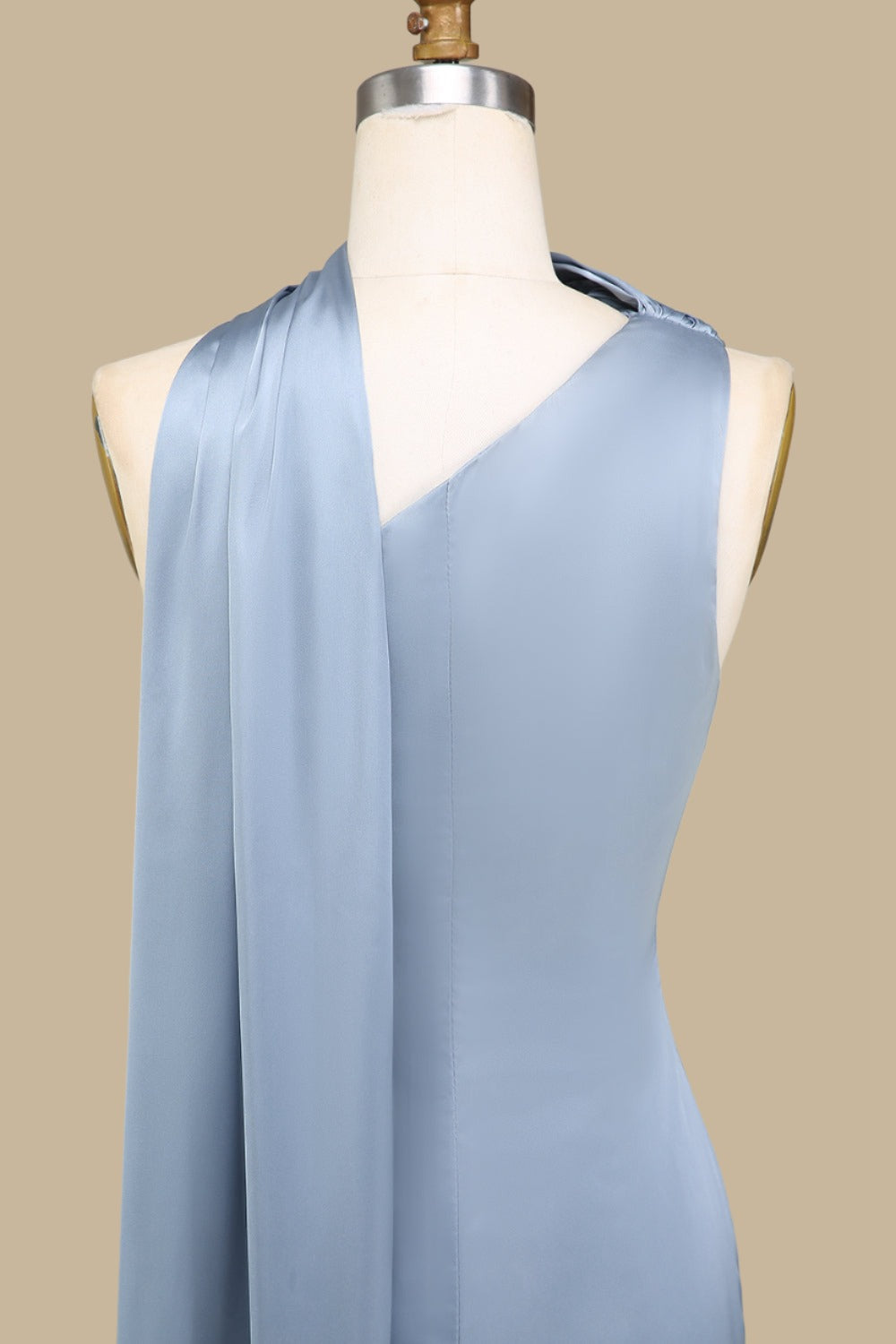 One-Shoulder Maxi Dress with Sash Side Slit Floor Length