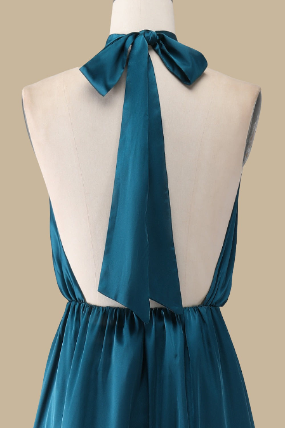 Turquoise Halter Blouson-Style Maxi Dress with Side Slit