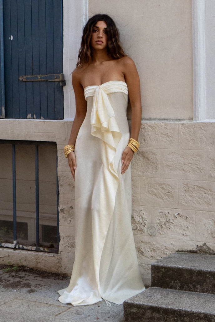 Strapless High Slit Sleeveless Ruffle Long Prom Party Dress