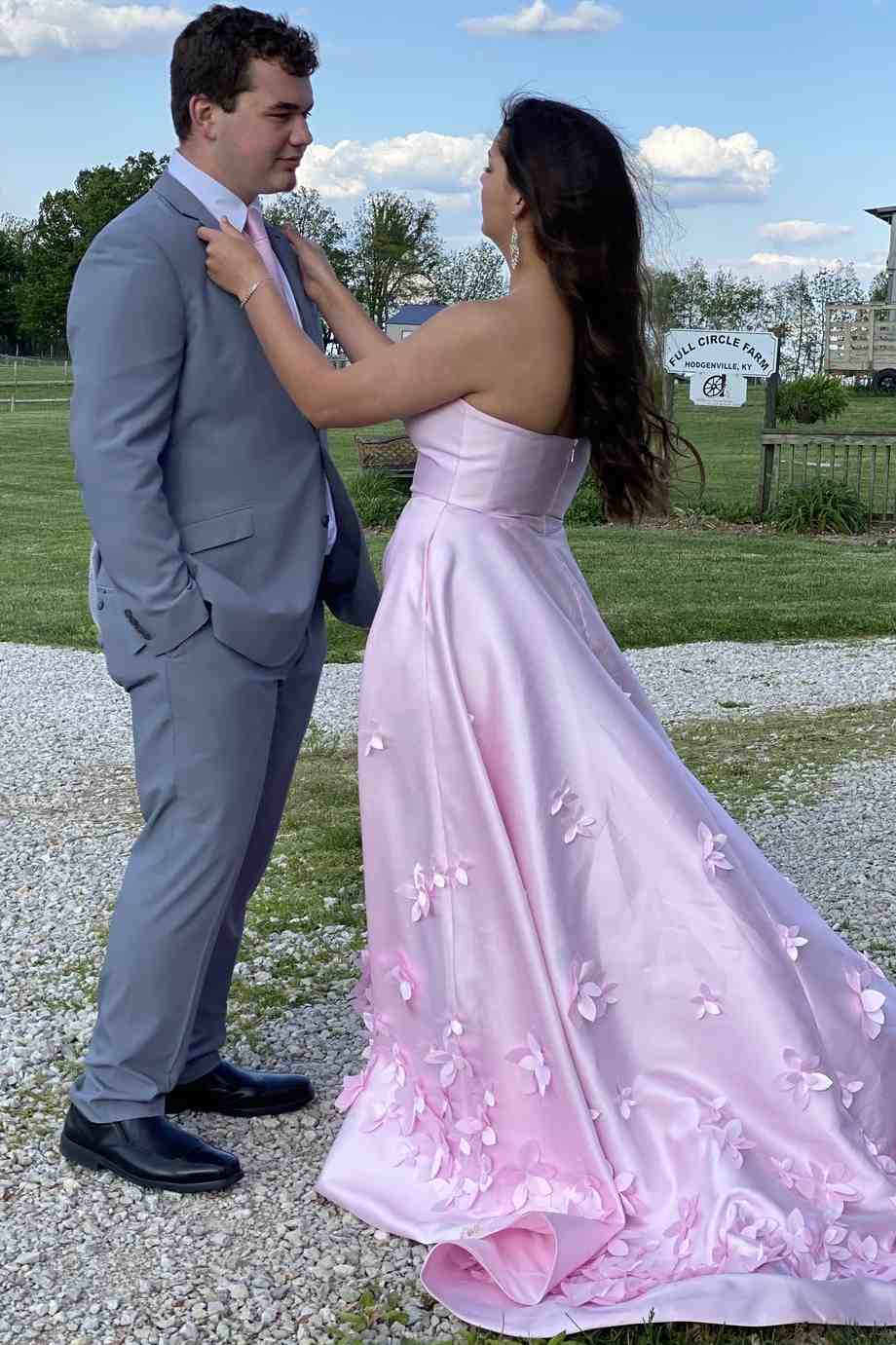 A-Line Strapless Empire-Waist Prom Dress Featuring Elegant 3D Floral Appliques