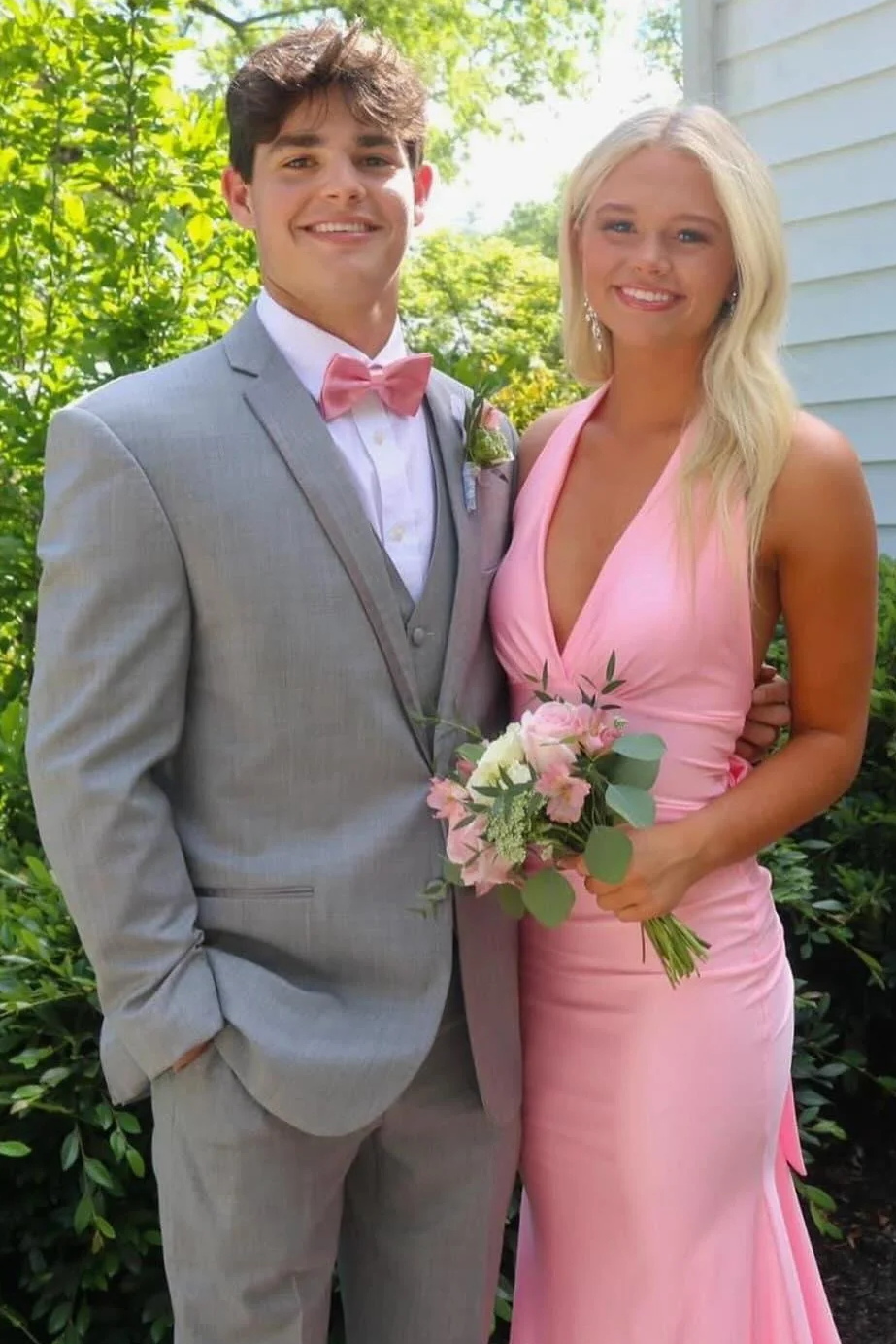 Halter Mermaid Satin Pleated Sleeveless Long Prom Dress with Slit