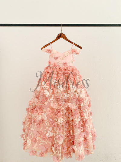 3D Lace Tulle Flower Off Shoulder Wedding Flower Girl Dress Couture Gown