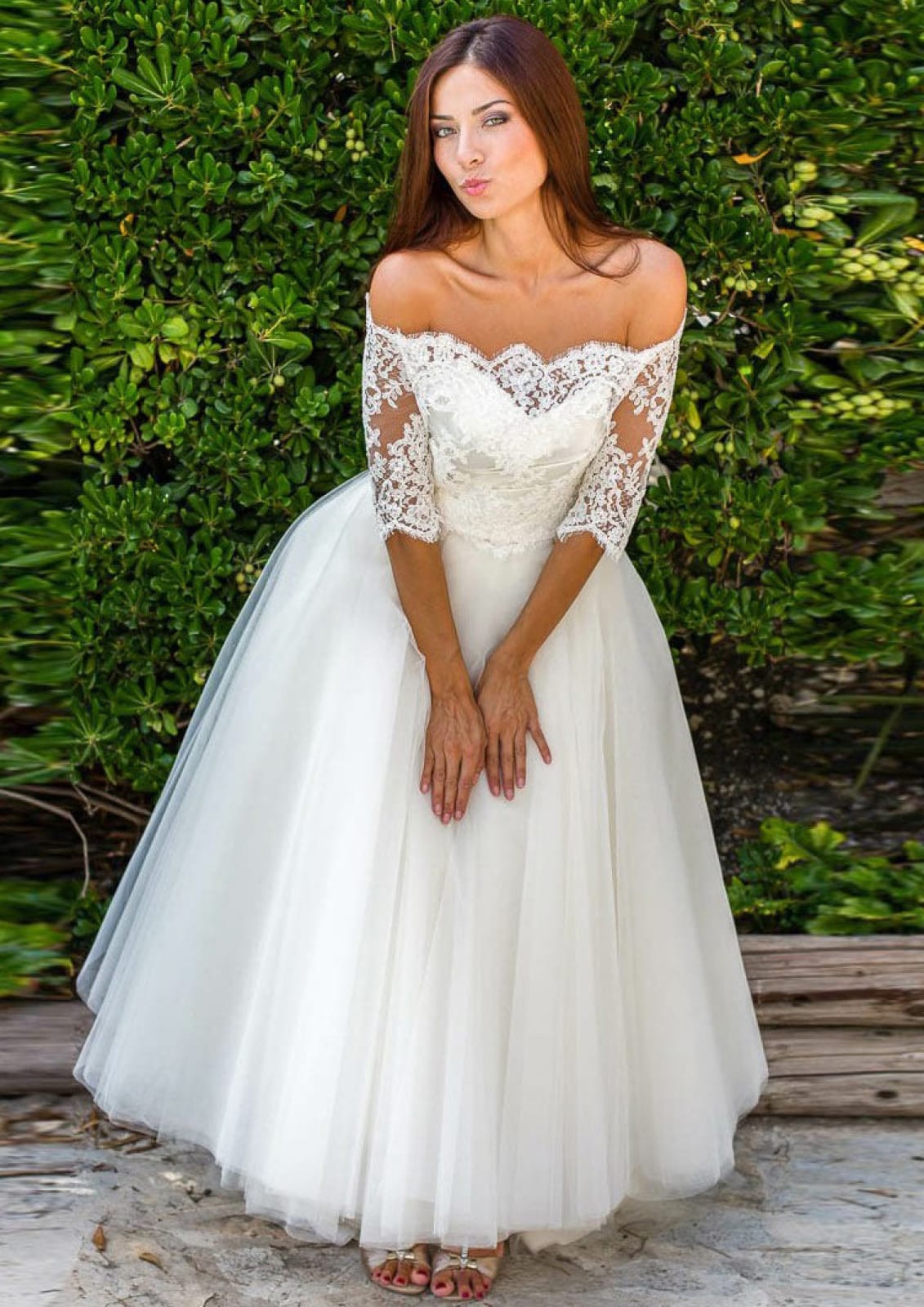 wedding dresses ankle length Wedding Dress A-line 2026 Off-the-Shoulder Sleeveless Ivory Long