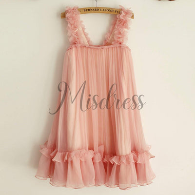 Blush Pink Chiffon Straps Wedding Flower Girl Dress - Flower Girl Dresses