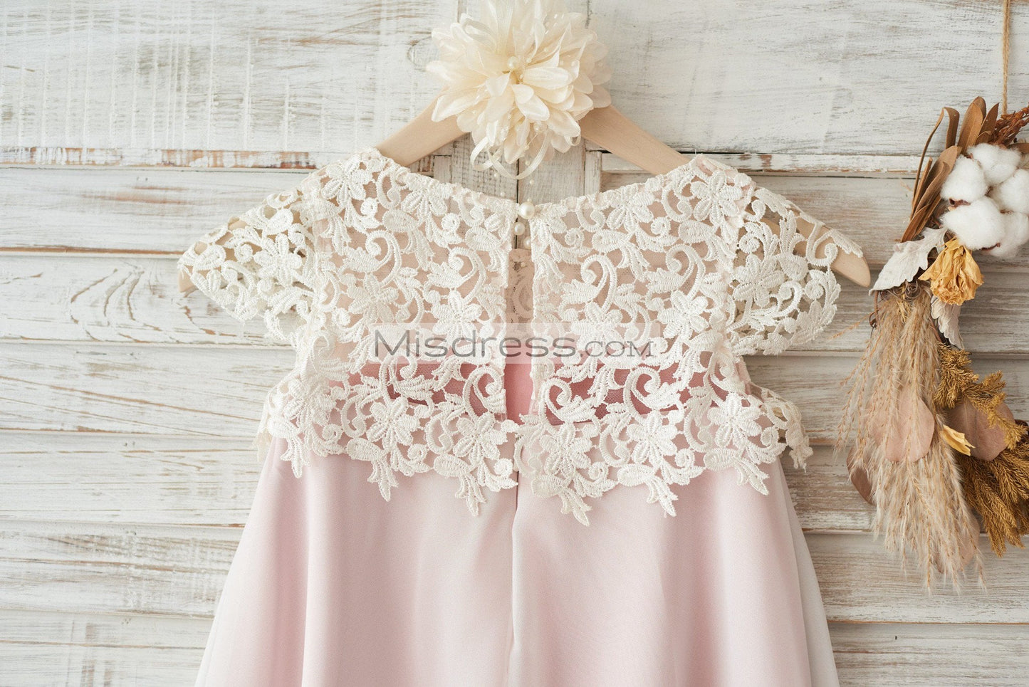 Boho Beach Lace Cap Sleeves Ivory Chiffon Wedding Flower Girl Dress with Pink Lining - Flower Girl Dresses