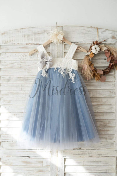 Dusty Gray Tulle Beaded Lace Wedding Flower Girl Dress - Flower Girl Dresses