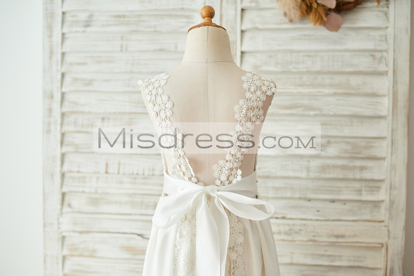 Boho Beach Lace Chiffon Backless Long Wedding Flower Girl Dress with Belt - Flower Girl Dresses