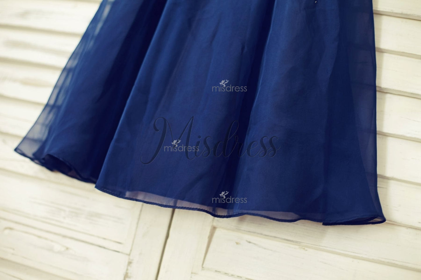 Boho Beach Navy Blue Chiffon Flower Girl Dress with pearl beaded neckline - Flower Girl Dresses