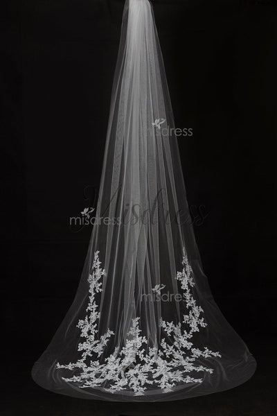 Cathedral Long Length Lace Appliques Wedding Veil - Wedding Veils
