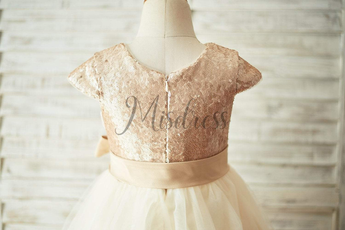Champagne Sequin Tulle Flower Girl Dress with Cap Sleeves - Flower Girl Dresses