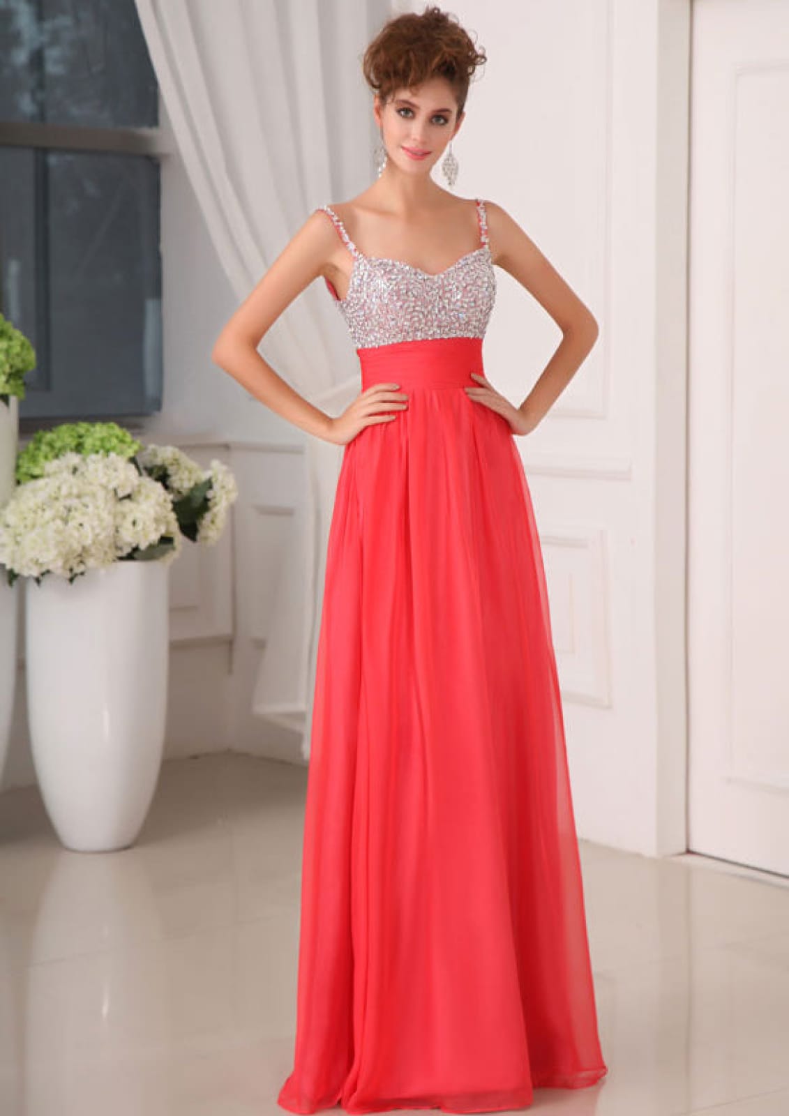 Formal A-line Sweetheart V-back Chiffon Prom Dress Long