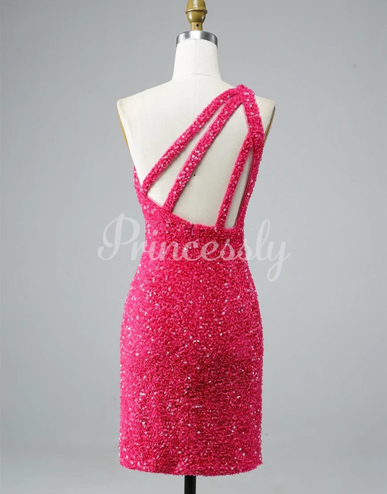 Glitter Hot Pink Sequin One Shoulder Homecoming Wedding