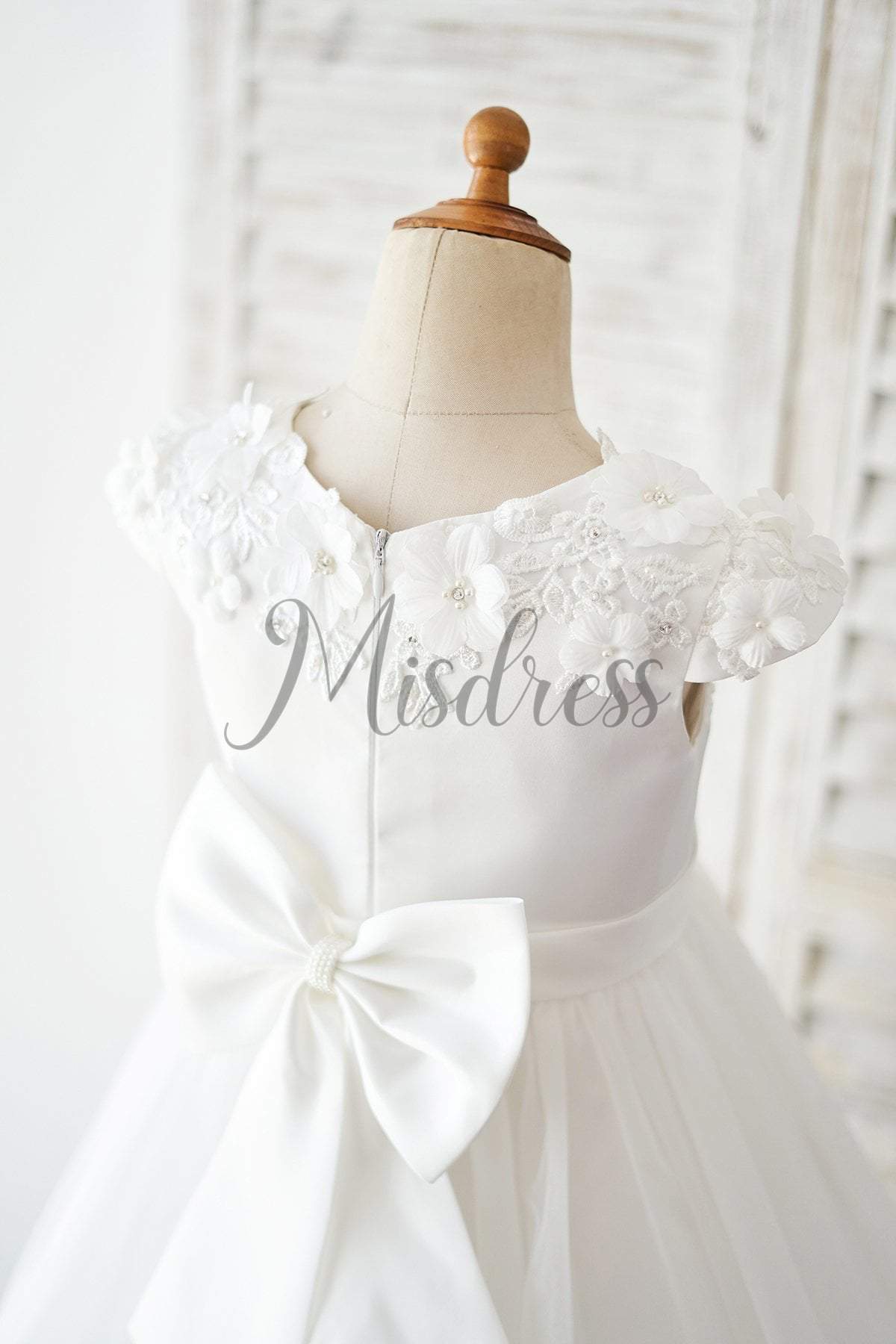 Ivory Lace Tulle Cap Sleeves Flowers Wedding Flower Girl Dress - Flower Girl Dresses