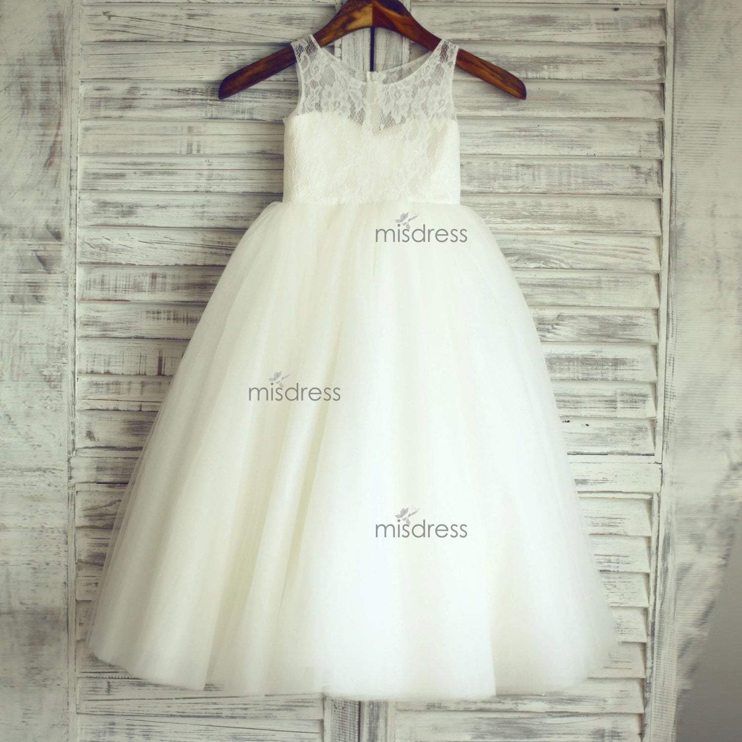 Ivory Lace Tulle Tutu Ball Gown Princess Flower Girl Dress 8T --- Chest = 27 inches/ Waist = 26 inches/ Hollow to Mid-Calf = 34.5 Inches