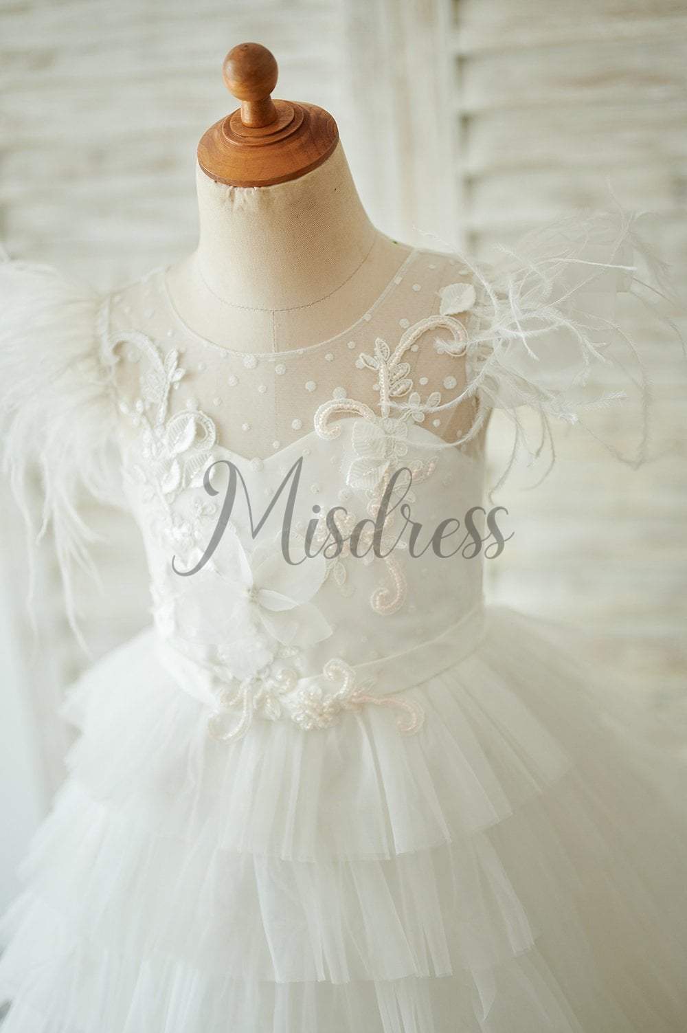 Ivory Tulle Cap Sleeves V Back Cupcake Wedding Flower Girl Dress with Train - Flower Girl Dresses