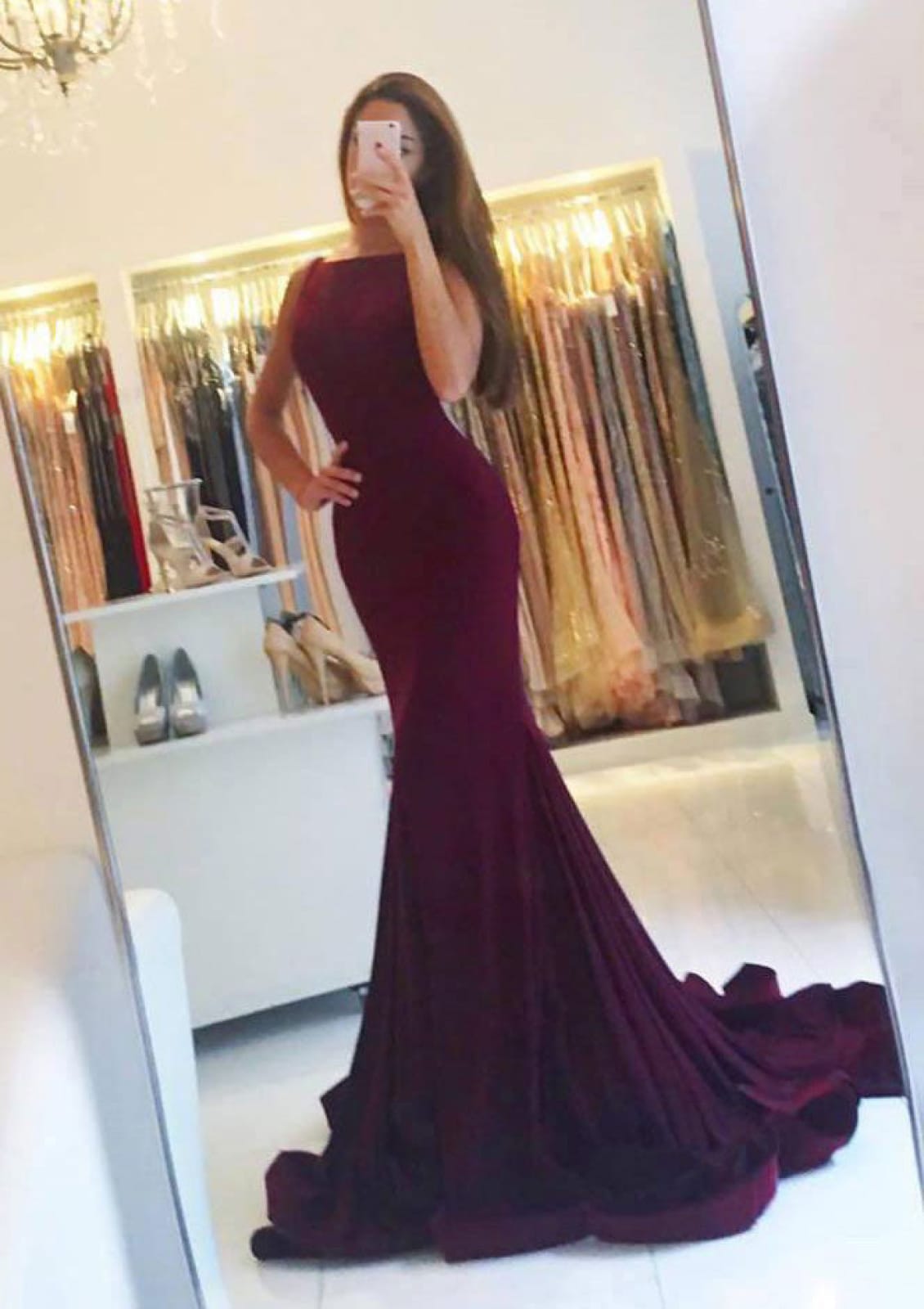 Jersey Prom Dress Wine Red Trumpet Backless Bateau Sleeveless Court Jersey Prom Dress Wine Red Trumpet Backless Bateau Sleeveless Court