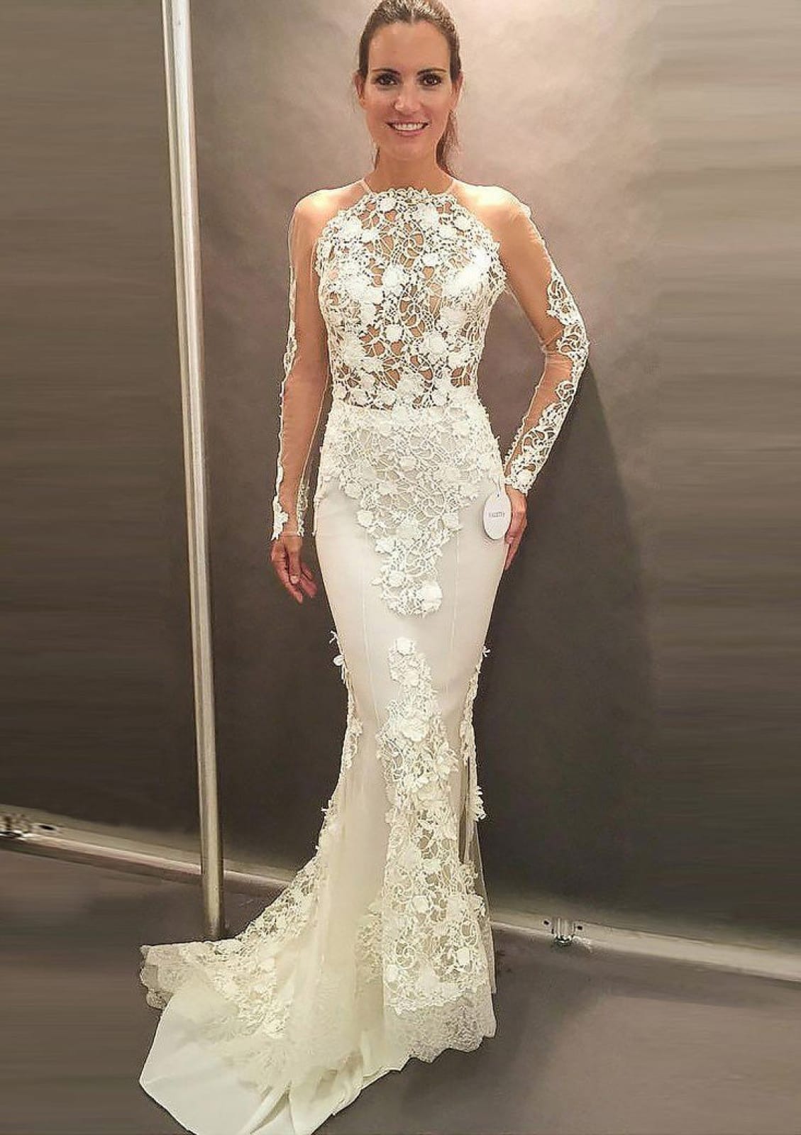 strapless open back dress Ivory Tulle Mermaid Open Back Lace Wedding Dresses PW291