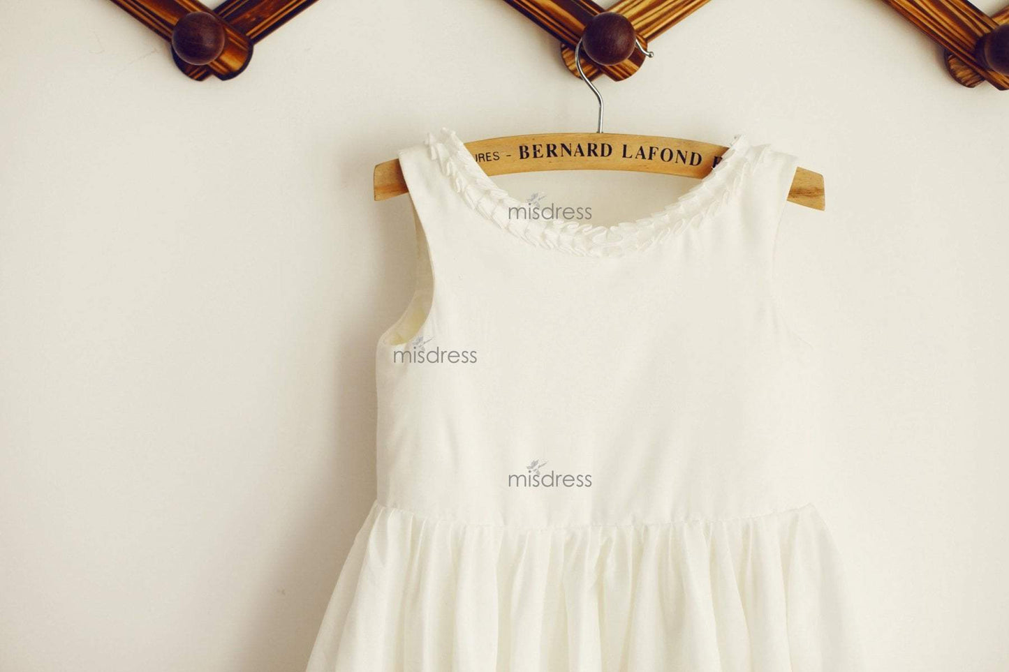 U Back Ivory Cotton Ruffle Neckline Flower Girl Dress - Flower Girl Dresses