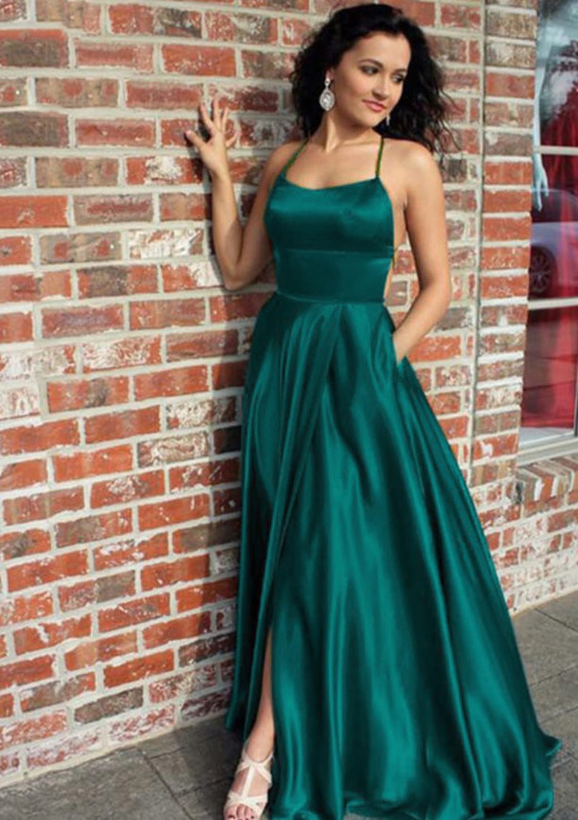 green charmeuse dress Long-Sleeve Ruffle-Trim Charmeuse Dress - Green