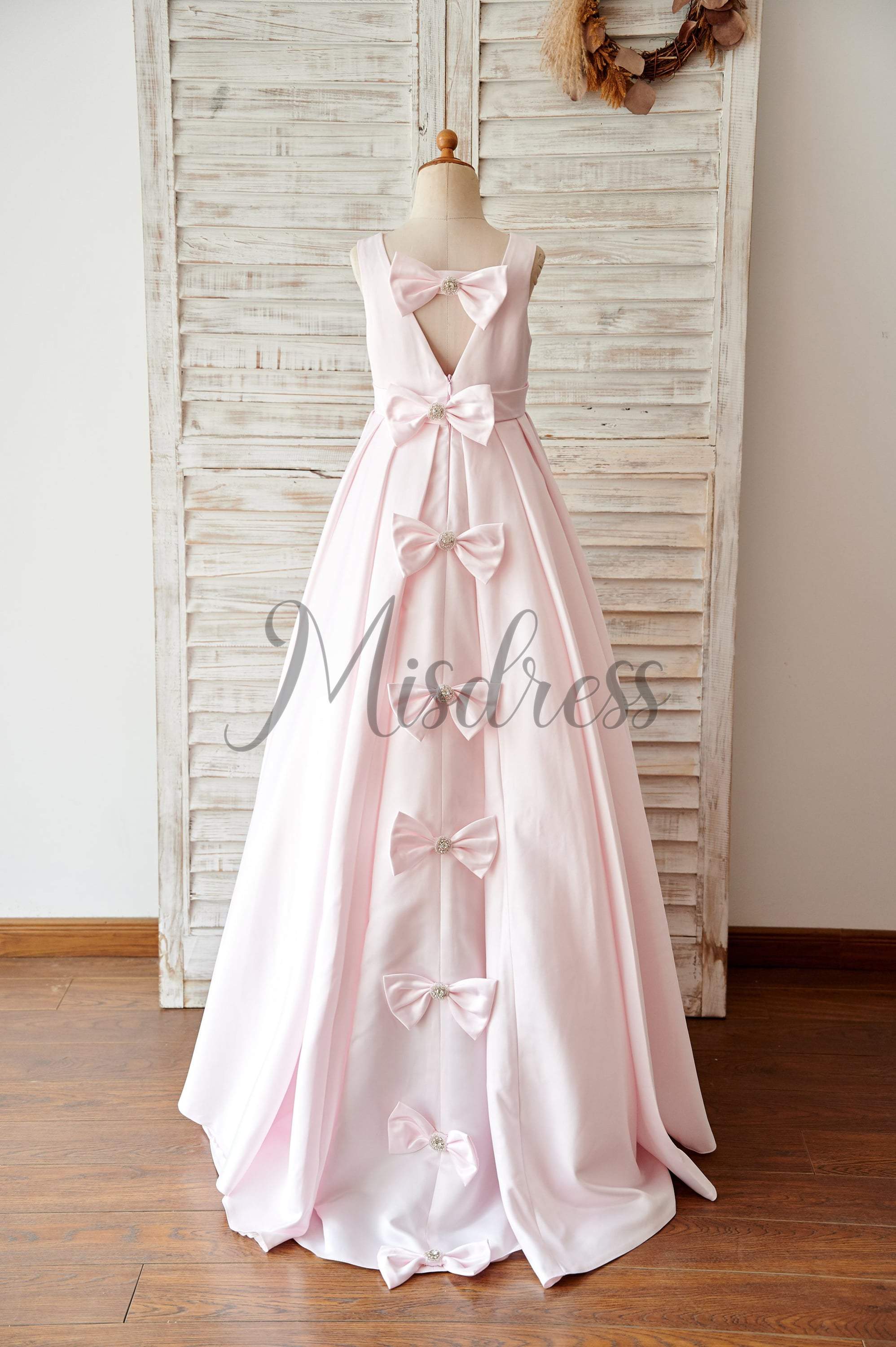 Flower Girls White Satin Dresses Wedding