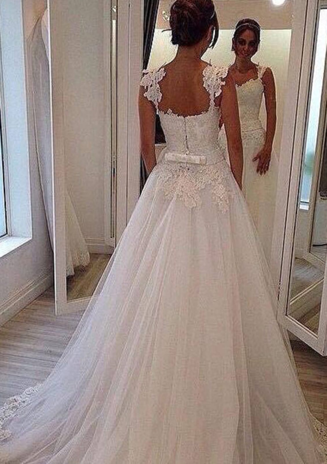 A-line Sweetheart Open Back Ivory Tulle Bridal Gown Wedding