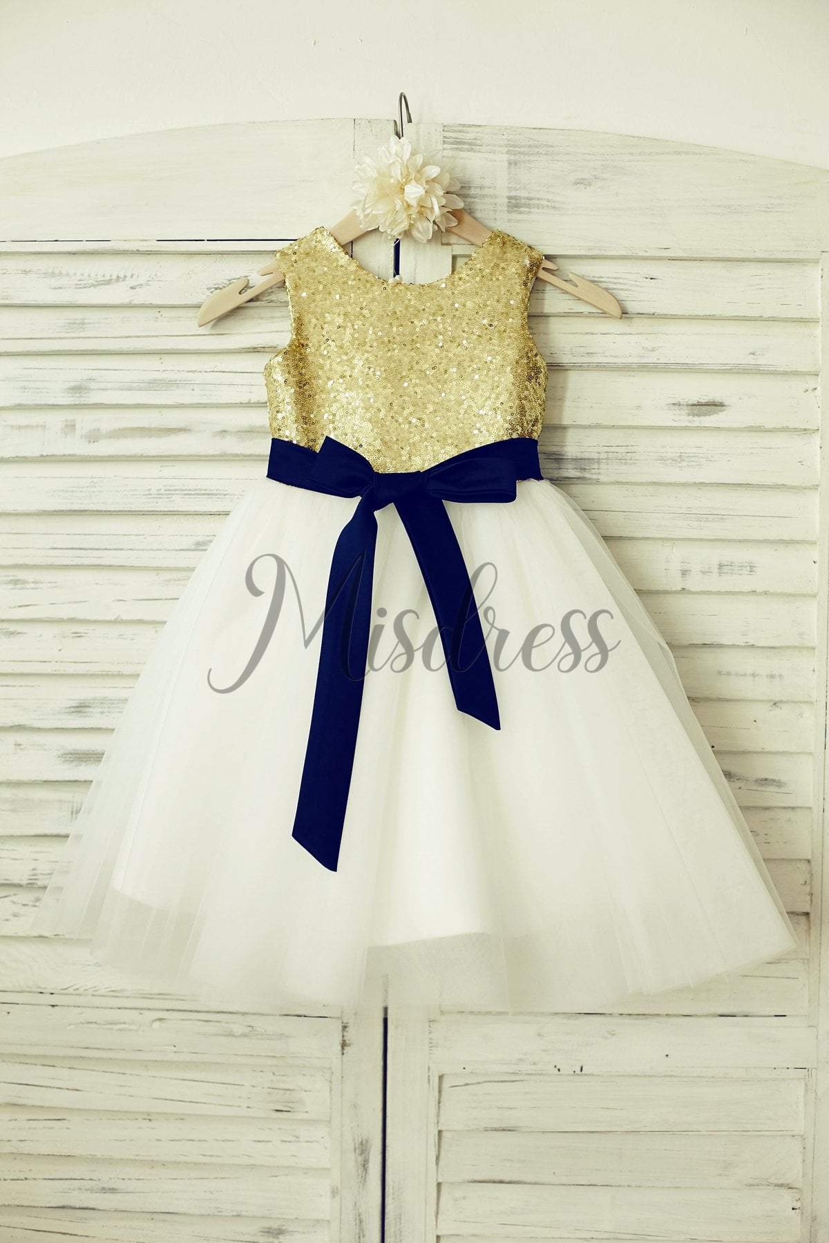 Mint Sequin Ivory Tulle Flower Girl Dress with navy blue sash - 1T --- Chest = 20 inches/ Waist = 19 inches/ Hollow to knee = 20.5 inches /