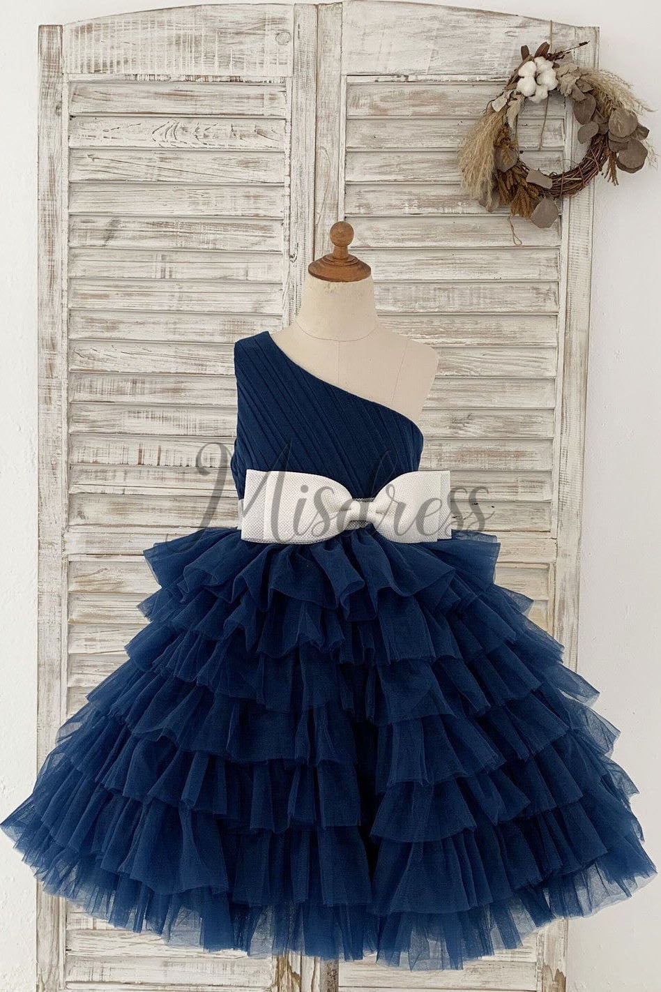 One Shoulder Navy Blue Cupcake Tulle Kids Party Flower Girl Dress 7T One Shoulder Navy Blue Cupcake Tulle Kids Party Flower Girl Dress 7T