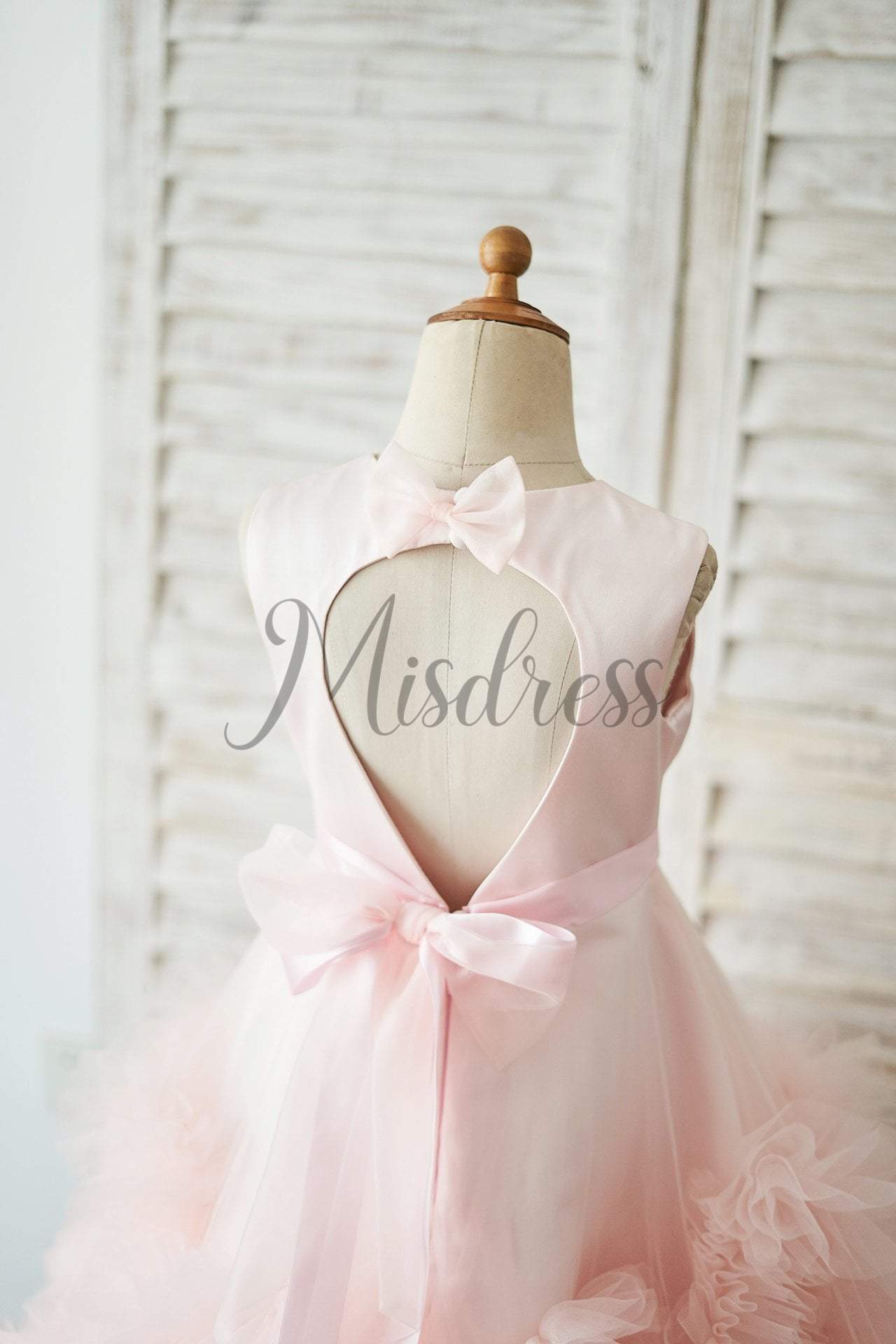 Pink Satin Tulle Keyhole Back Ruffles Wedding Flower Girl Dress - Flower Girl Dresses
