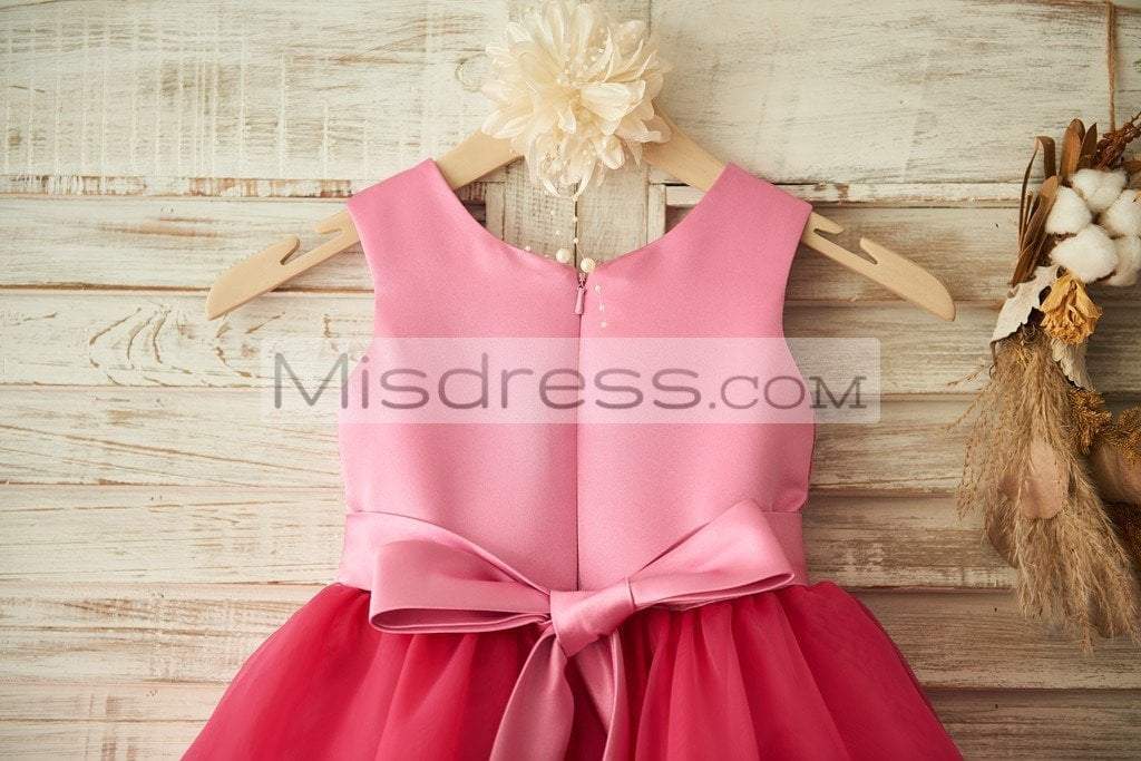 Fuschia Lace Organza Wedding Flower Girl Dress with Belt/Bow - Flower Girl Dresses