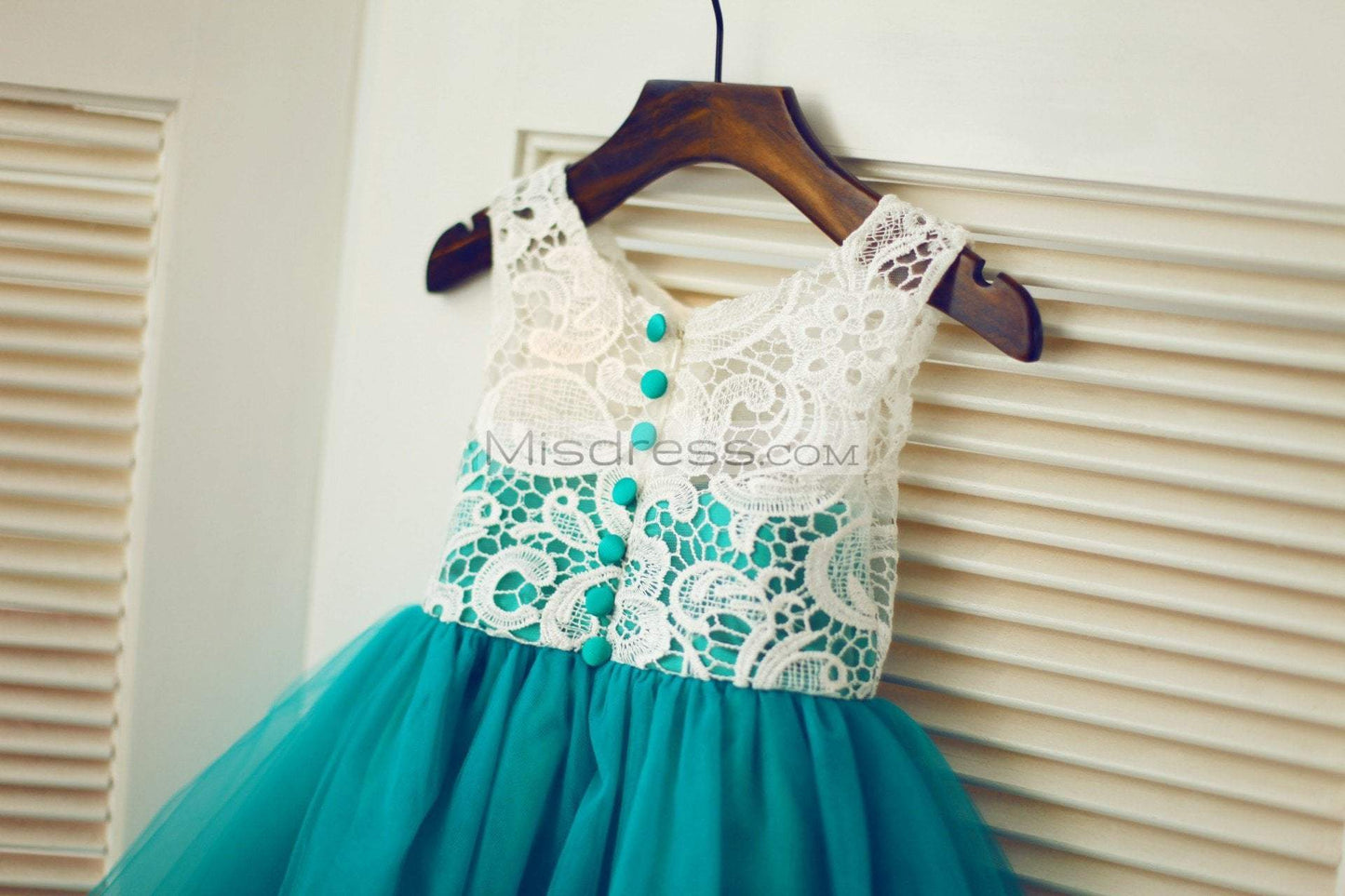 Ivory Lace Green Tulle Wedding Flower Girl Dress - Flower Girl Dresses