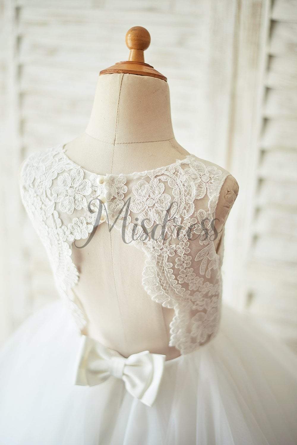 Ivory Lace Tulle Keyhole Backless Wedding Flower Girl Dress - Flower Girl Dresses