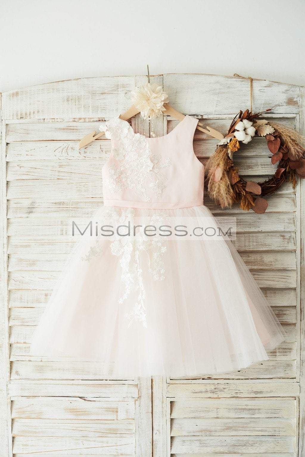 Ivory Lace Tulle Pink Satin Flower Girl Dress Junior Bridesmaid Dress 3T