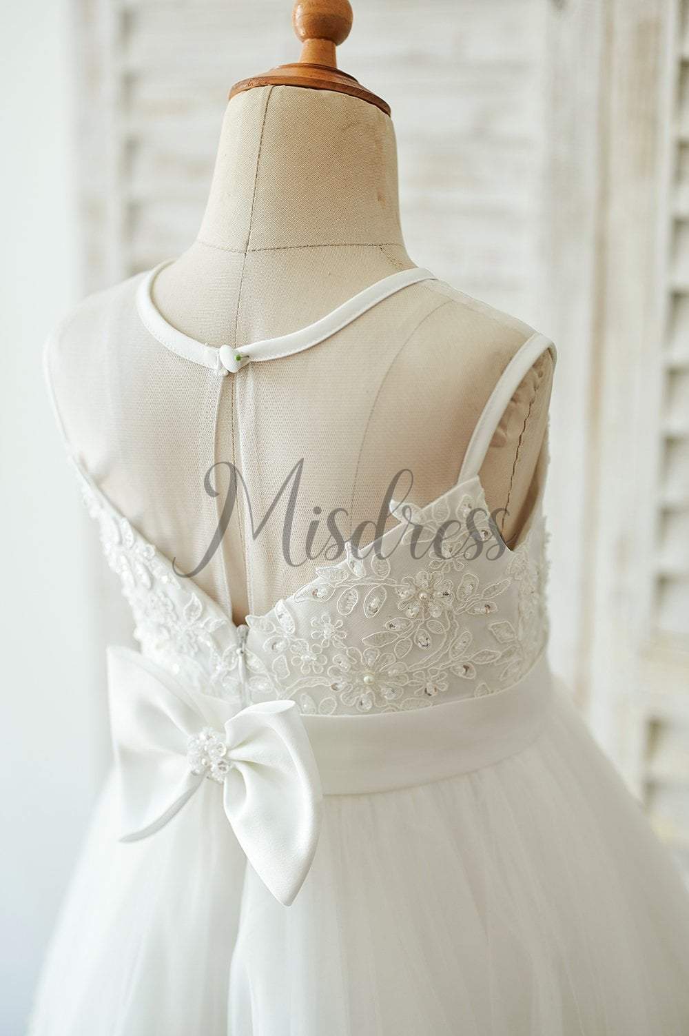Ivory Lace tulle Wedding Flower Girl Dress with bows - Flower Girl Dresses