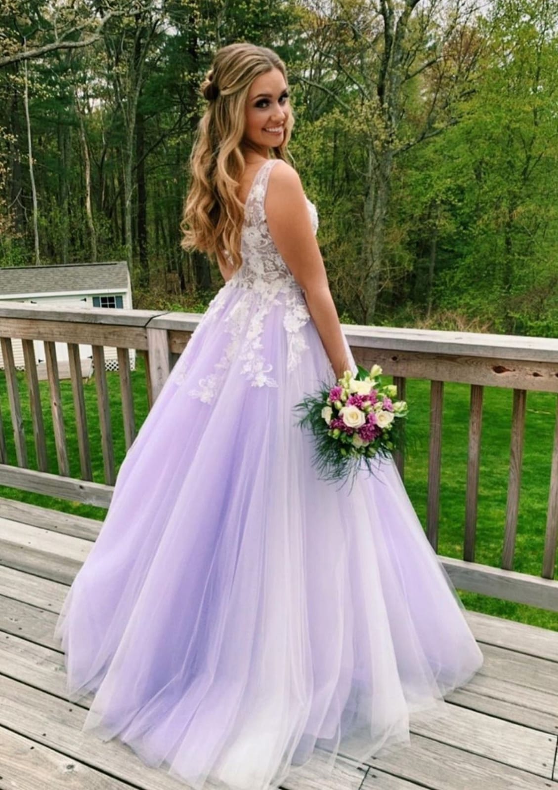 Purple Tulle Knee Length Birthday Party Formal Dress, Off The Shoulder Purple Prom Dress US 16 / Purple