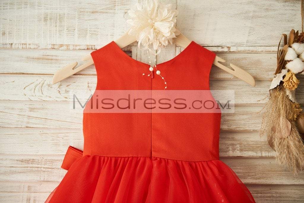 Red Lace Organza Wedding Flower Girl Dress with Belt - Flower Girl Dresses