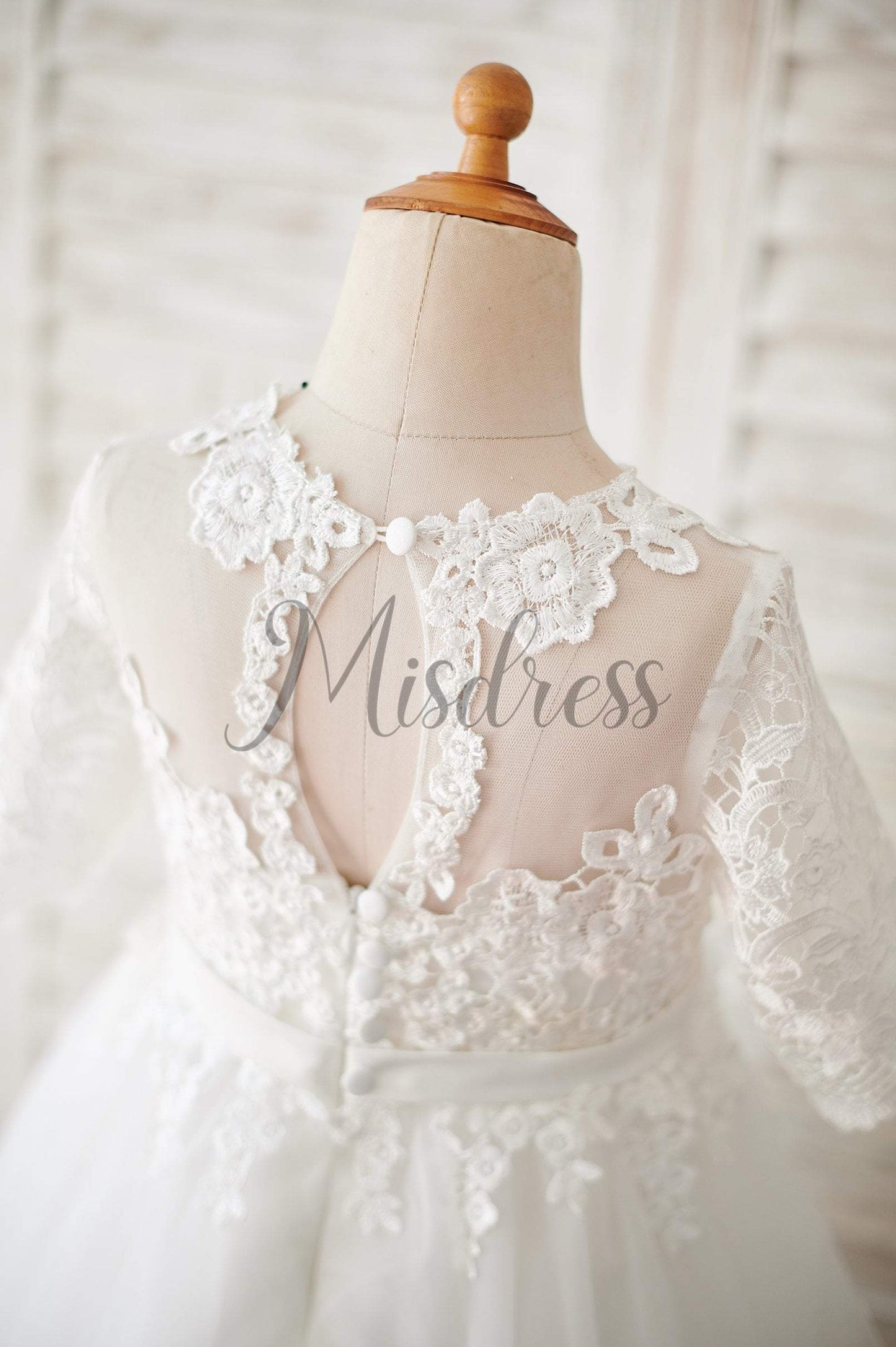 Princess Short Elbow Sleeves Ivory Lace Tulle Wedding Flower Girl Dress - Flower Girl Dresses