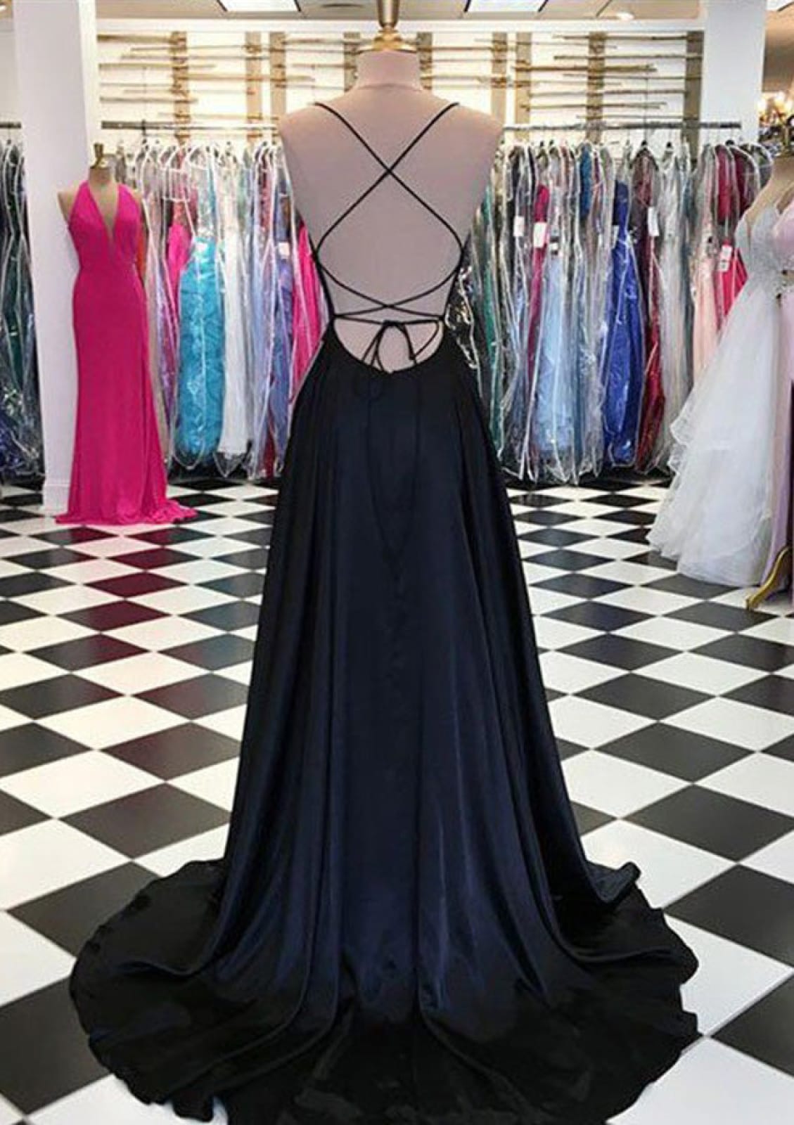 A-line/Princess Square Neckline Sleeveless Sweep Train