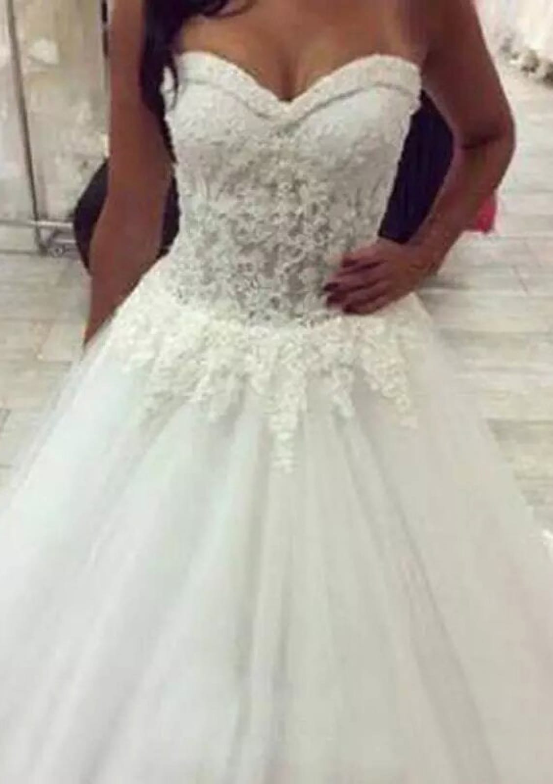 Simple Sweetheart Princess Wedding Dress with Appliques Lace Tulle