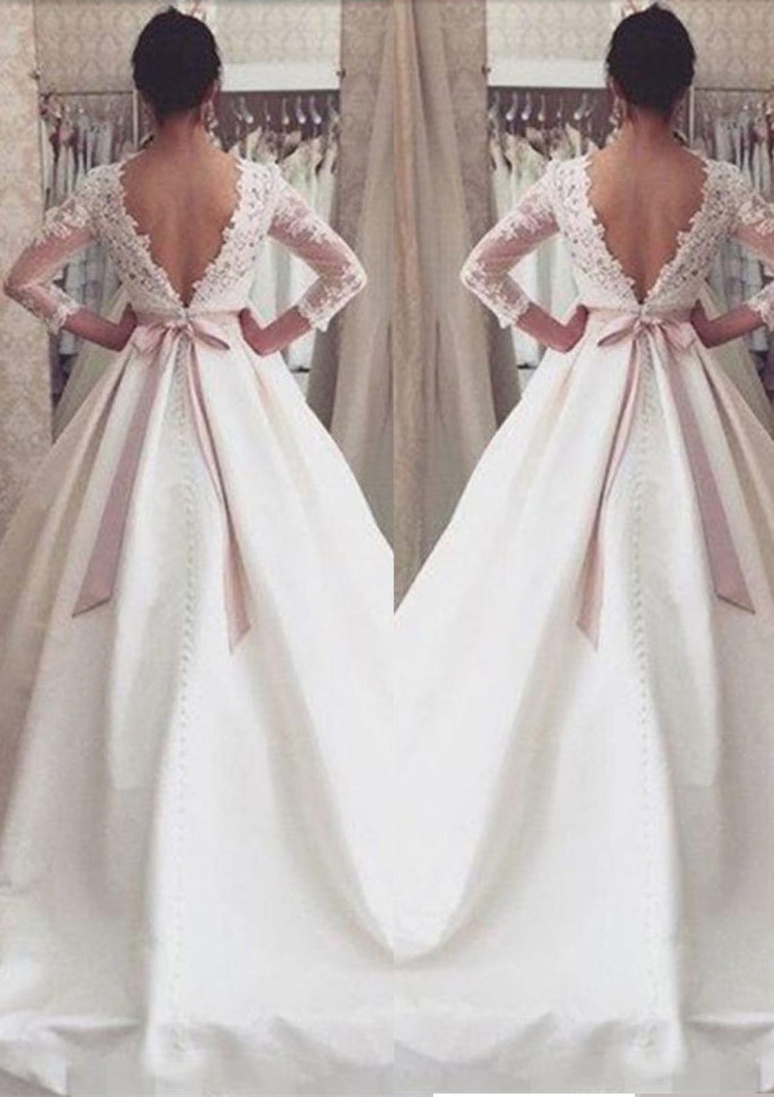 Satin Wedding Dress A-Line Lace Bateau Court Train Sash -