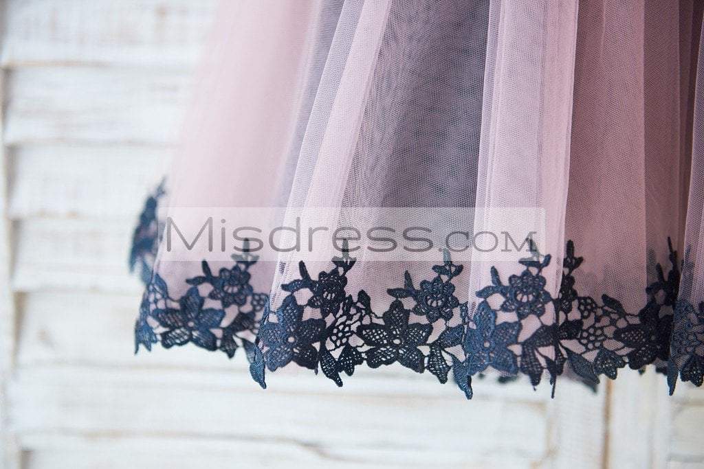 Short Sleeves Black Sequin Lace Mauve Tulle Wedding Flower Girl Dress - Flower Girl Dresses