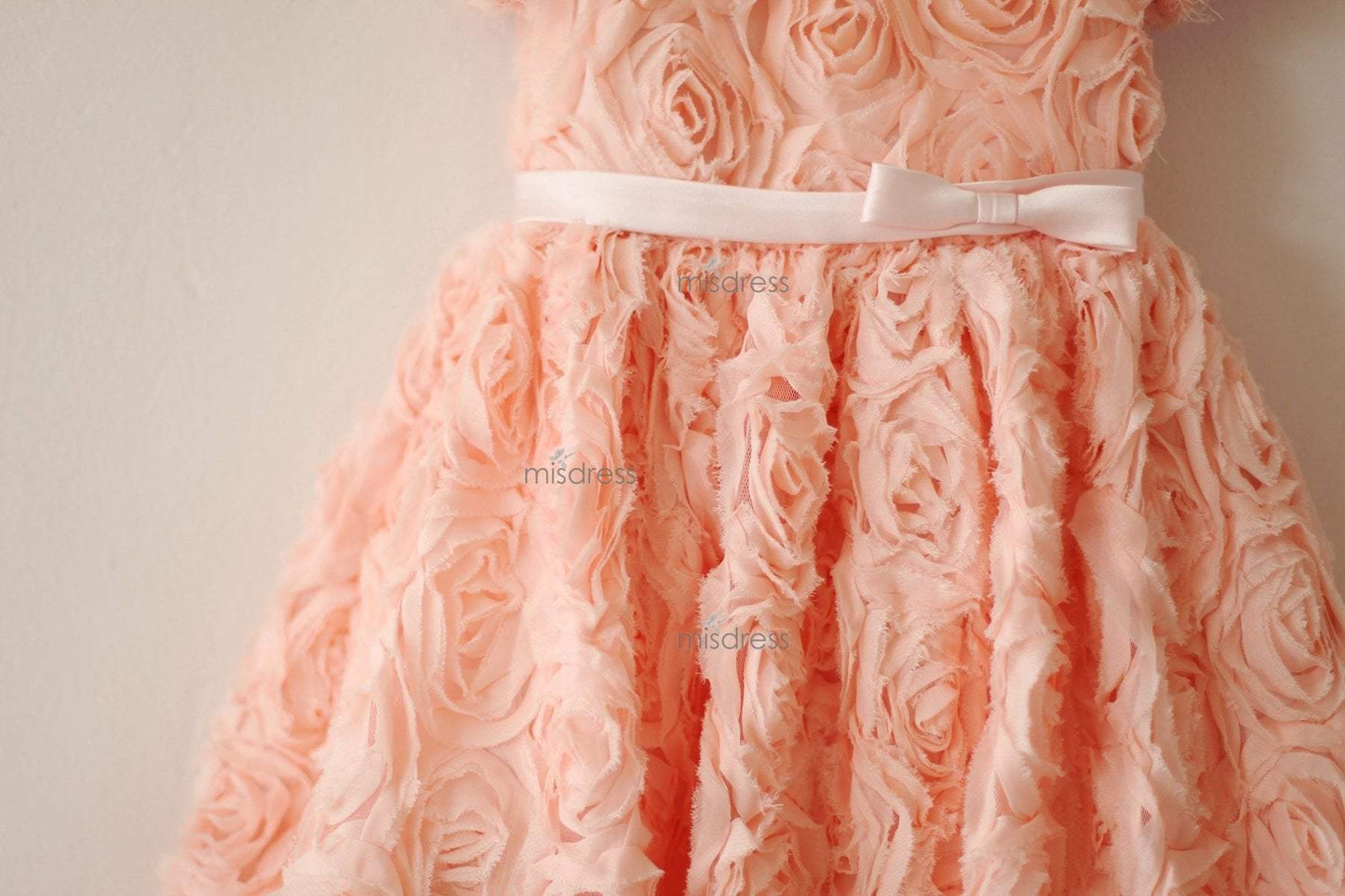 Short Sleeves Dusty Rose/Peach pink Rosette Flower Girl Dress - Flower Girl Dresses