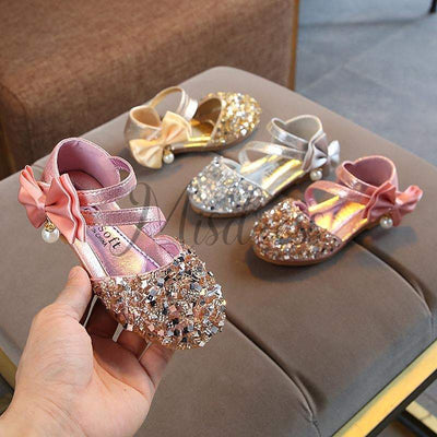 Silver/Gold/Pink Bow Leather Sequin Sandals Baby Dancing Shoes Flower Girl Shoes