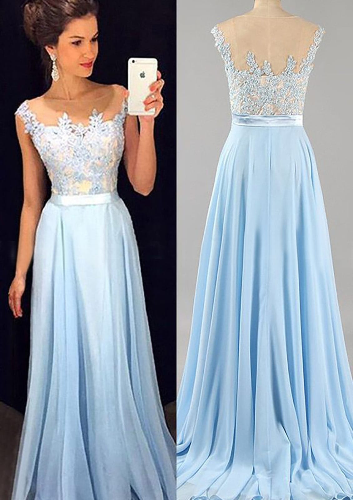 open lace back dress Sparkly Navy Blue Ball Gown V-neck Prom Dresses, Long Formal Dresses, MP681 main image 1